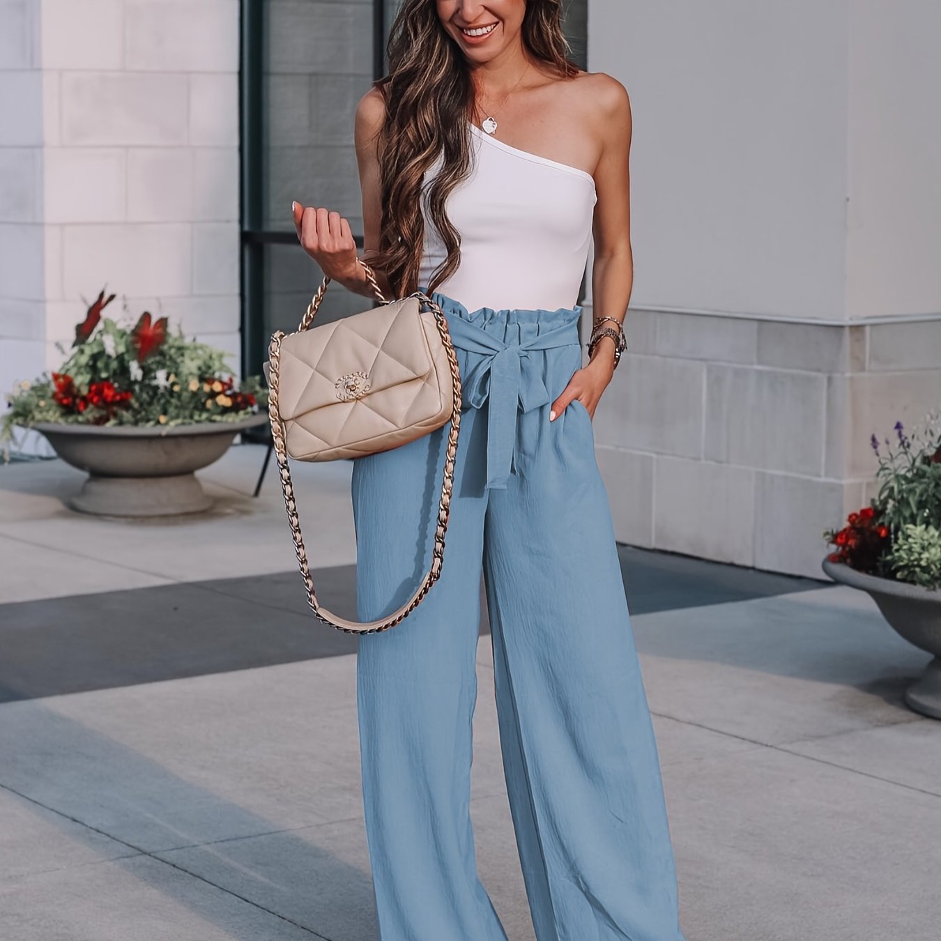 Straight Pants Loose Home Casual Pants Mid Waist Solid Color Lace Up Wide  Leg Pants Women - The Little Connection