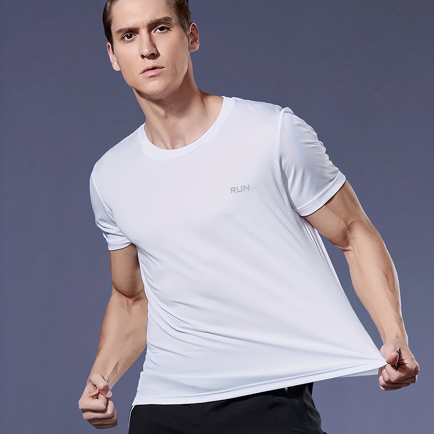 Image of Men'-thin Sports Short-sleeve Lightweight , Performance Breathable Quick-dry Crew Neck T-shirt For Running, Gym, And Workouts