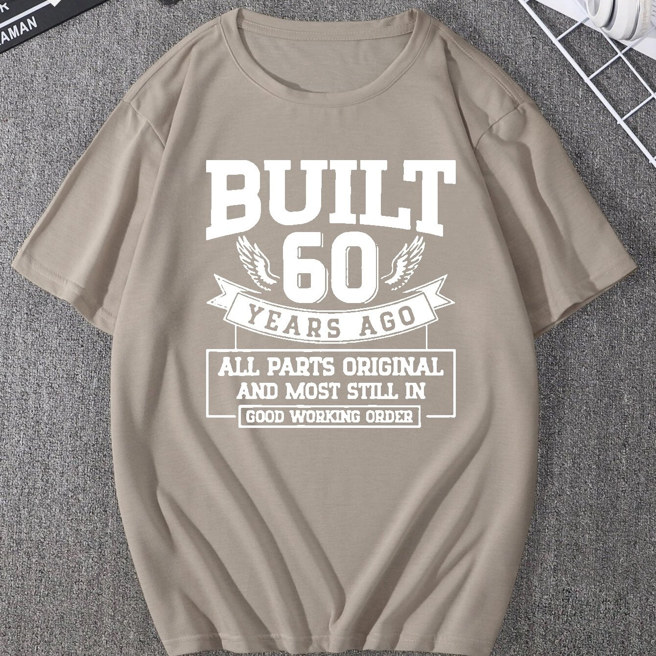 Plus size men s casual graphic tees for summer built 60 years ago print
