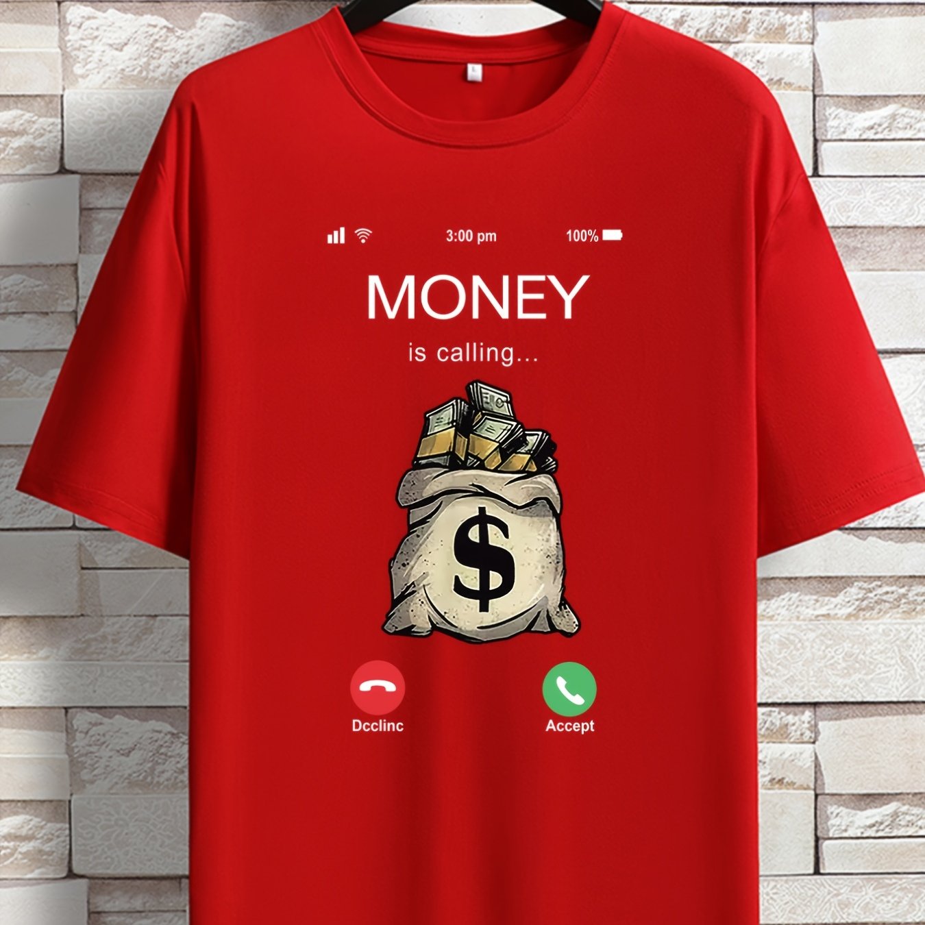 TEMU Men's 'money Is Calling...' Print Crew Neck Stretch T-shirt, Oversized Breathable Short Sleeve Tops, Plus Size Casual Clothing For Spring Summer Plus Size Women & Men Clothes Best Sellers Gifts