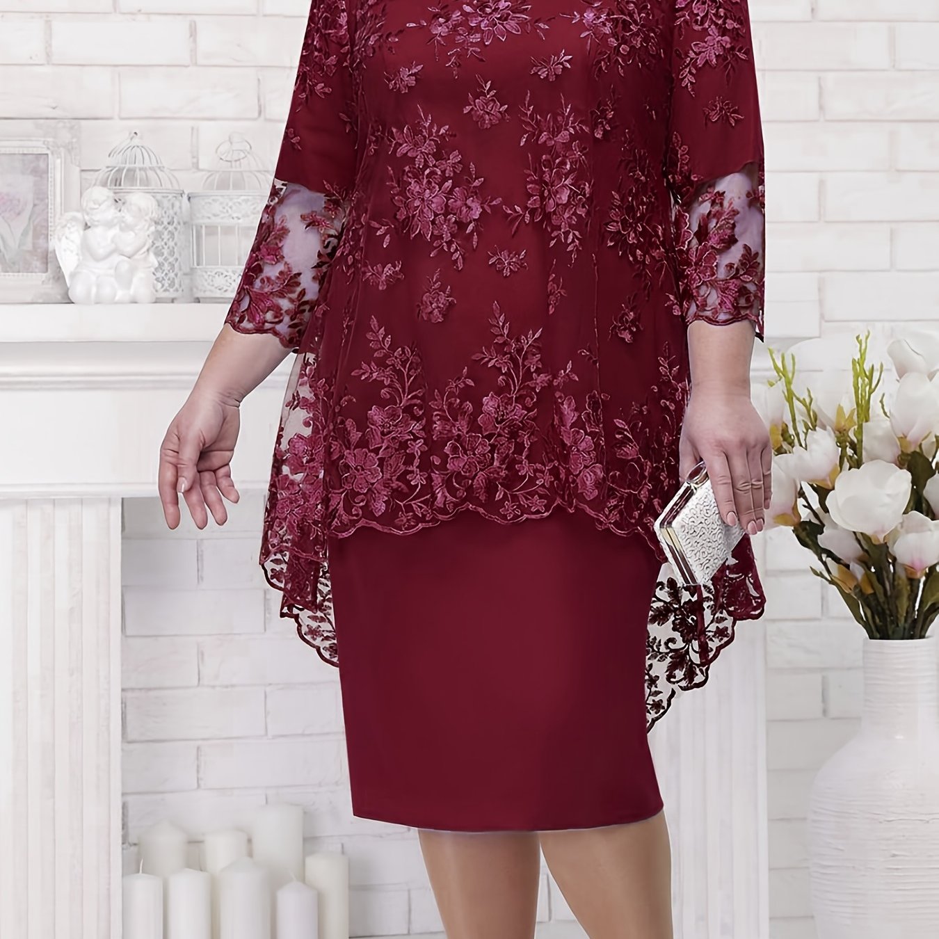 Plus Size Floral Jacquard Velvet Long Sleeve Zipper Maxi - Temu