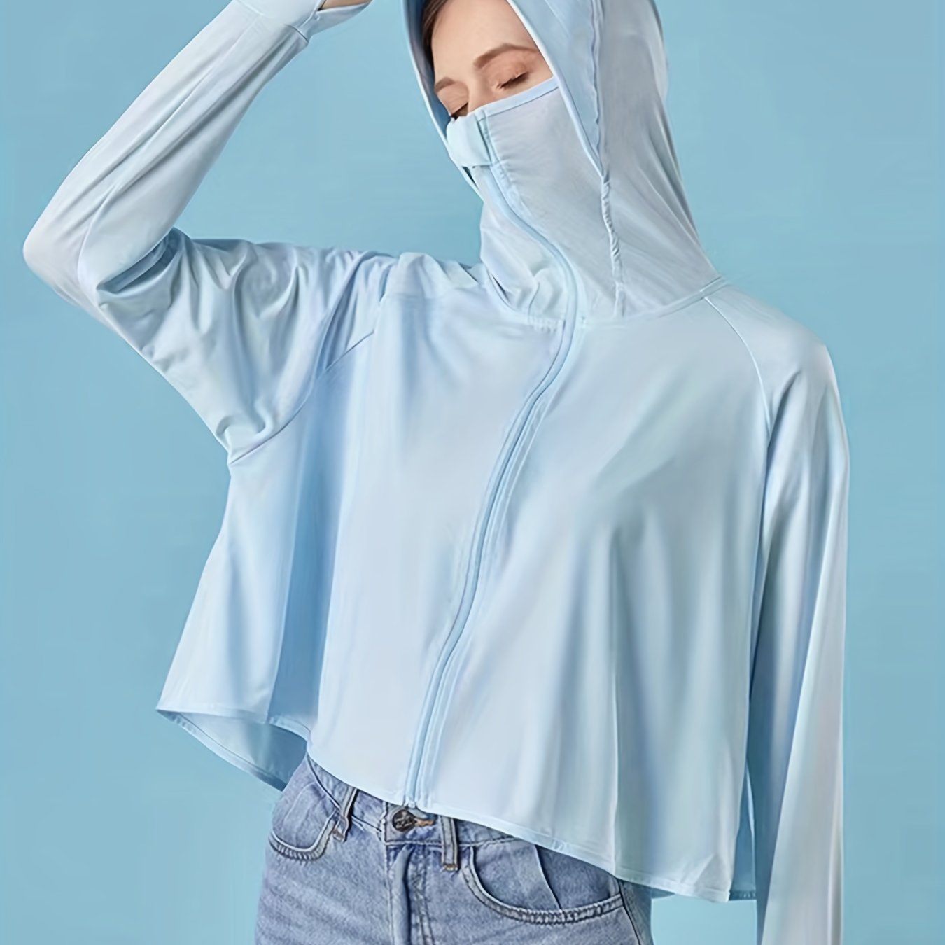 Women's Uv Protection Sun Shirt Hood Thumb Holes Zipper - Temu