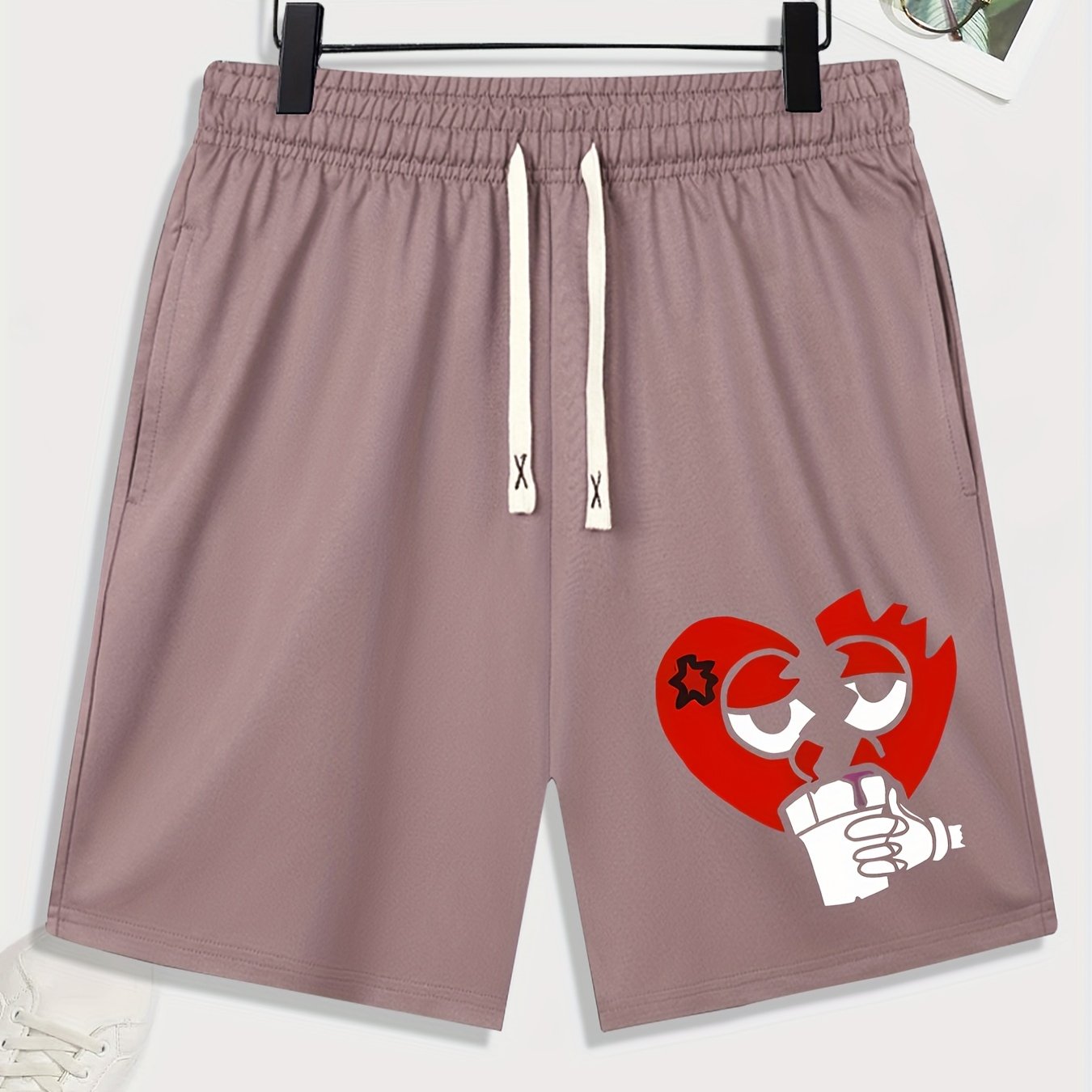 I Love My Girlfriend Print Comfy Shorts, Men's Casual Stretch Waist  Drawstring Shorts For Summer Basketball