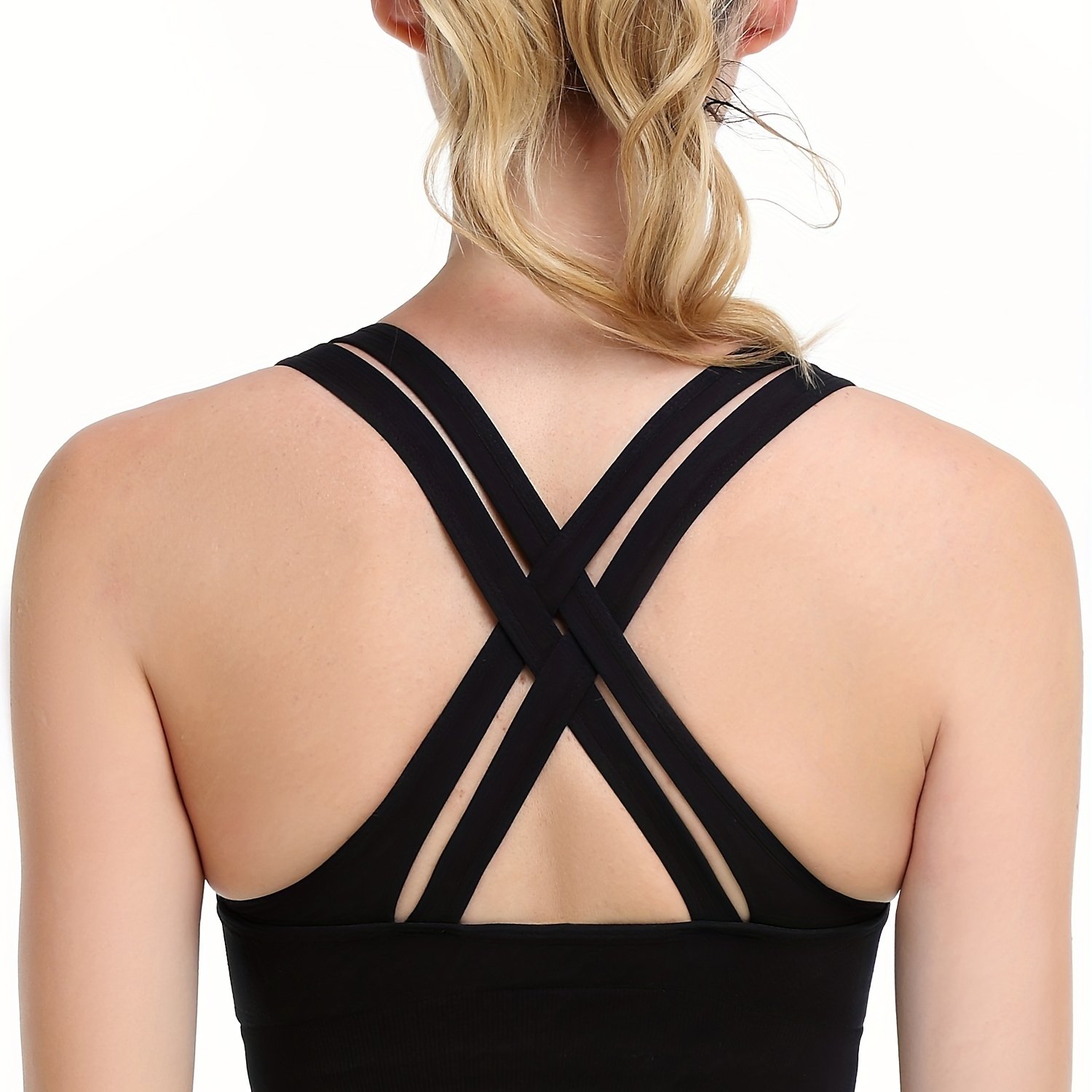 Seamless Backless Sports Bra Solid Color Double Cross Back - Temu