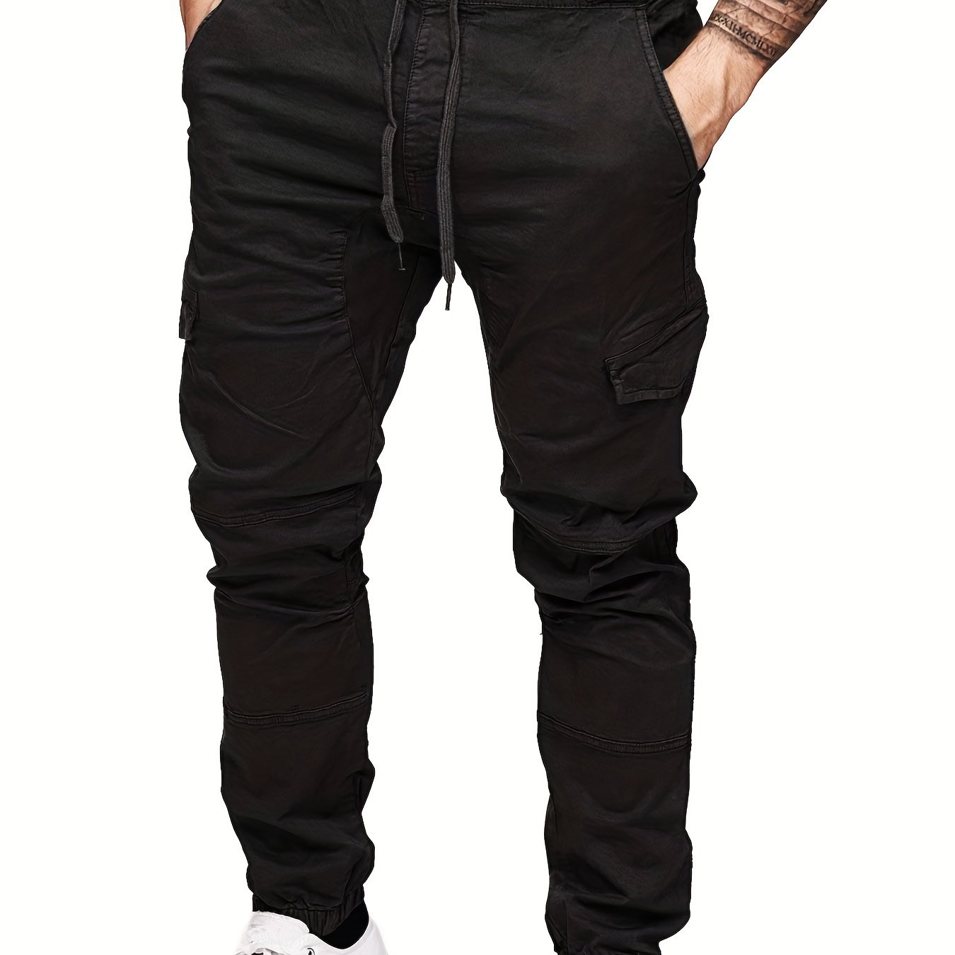 Multi Flap Pockets Cargo Pants, Men's Casual Loose Fit Drawstring Solid  Color With Side Black Straps Design Cargo Pants Joggers For Spring Summer  Outdoor - Temu United Kingdom