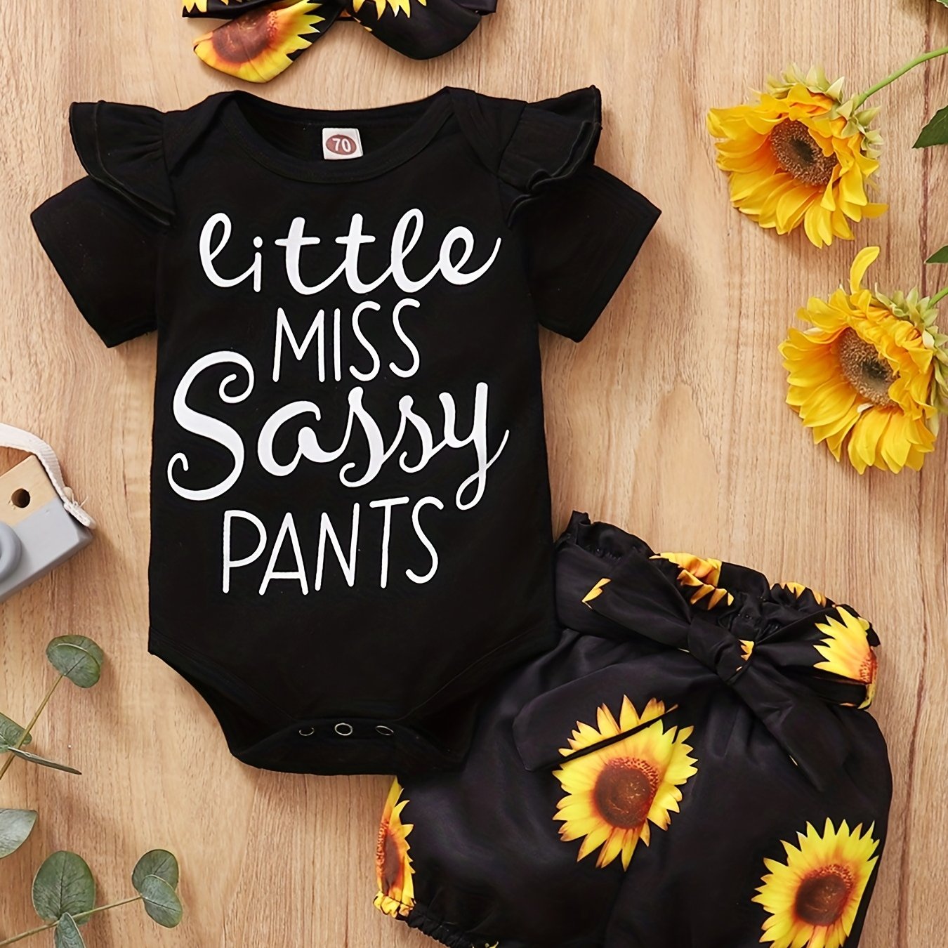 baby girl yellow short sleeve letter print flower shorts Temu