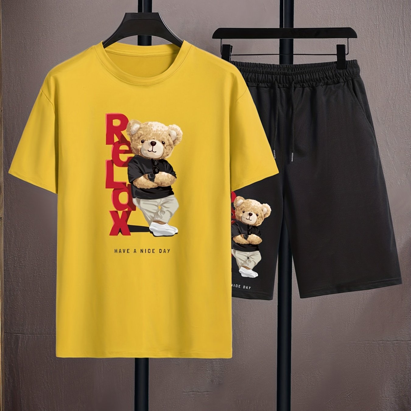 TEMU Men's Loose-fitting Casual Stylish Print Comfortable Round-neck Short-sleeve T-shirt And Shorts Set.