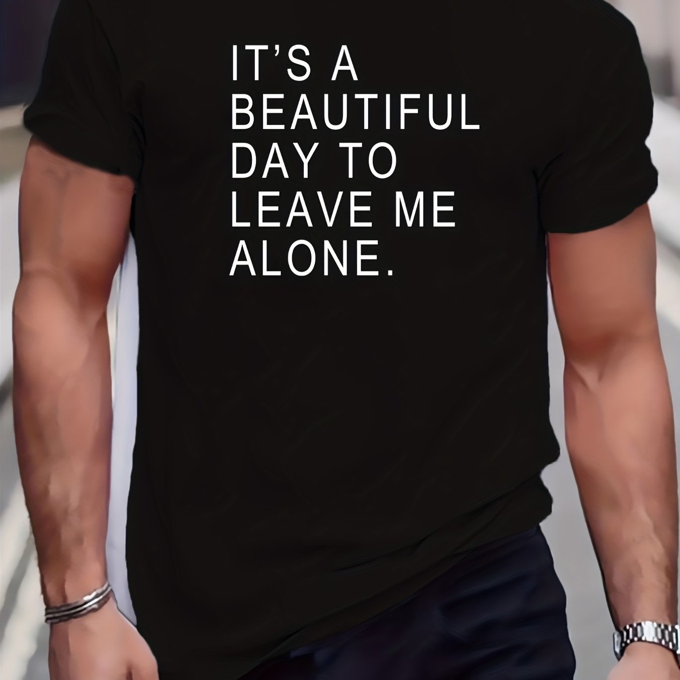 TEMU 1pc Plus Size Men's Casual Round Neck T-shirt, Polyester Knit Fabric, Medium Stretch, Regular Fit, Printed Graphic Tee For Adults And Teens,