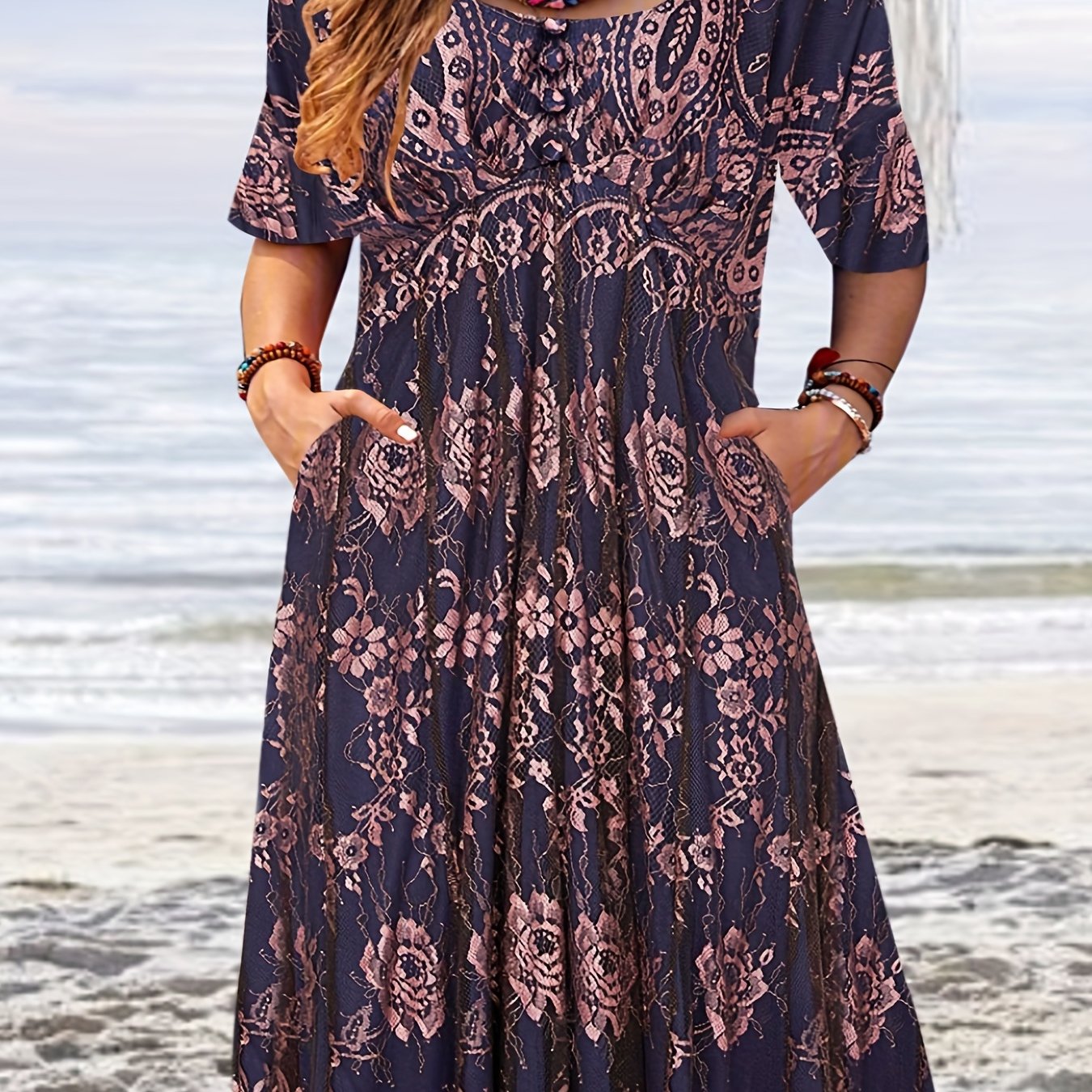 Plus Size Boho Dress Women's Plus Floral Print Short Sleeve - Temu