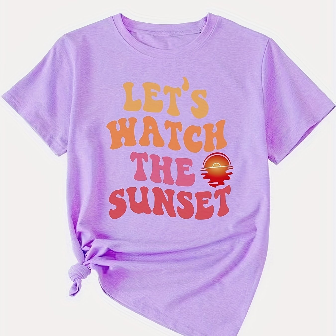 Watch The Sunset Print T Shirt Short Sleeve Crew Neck Casual Top For 