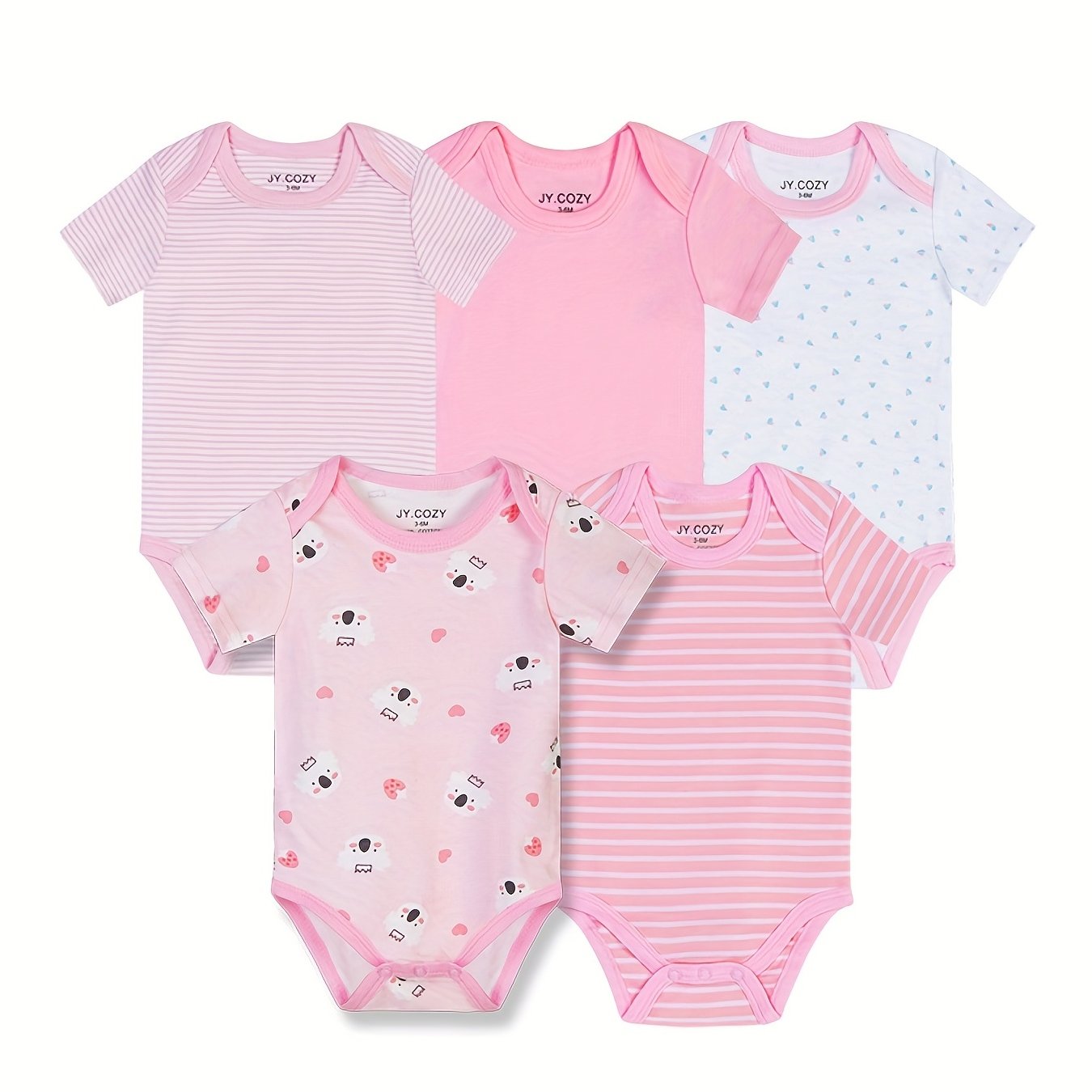 Baby Girl Bodysuit, 5pcs Short Sleeve Bodysuit Set, 100%, For Outdoor