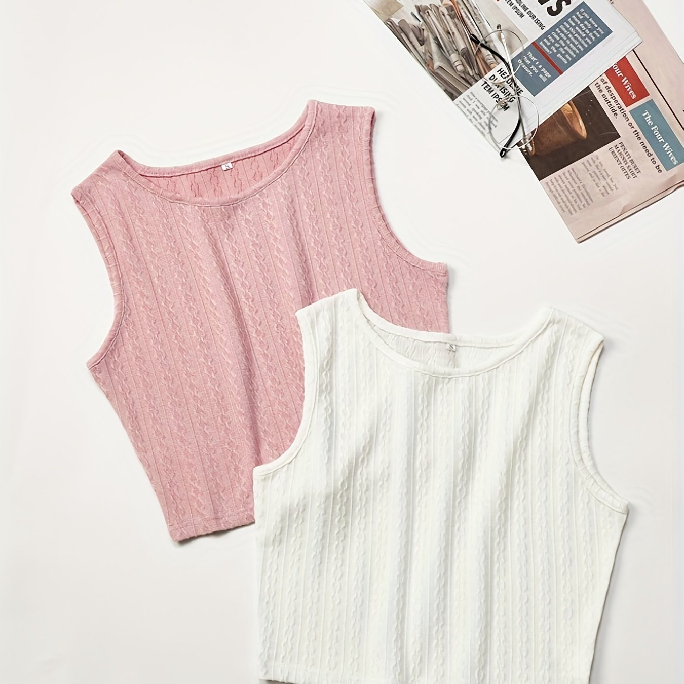 Solid Textured Tank Top Casual Crew Neck Sleeveless Summer - Temu