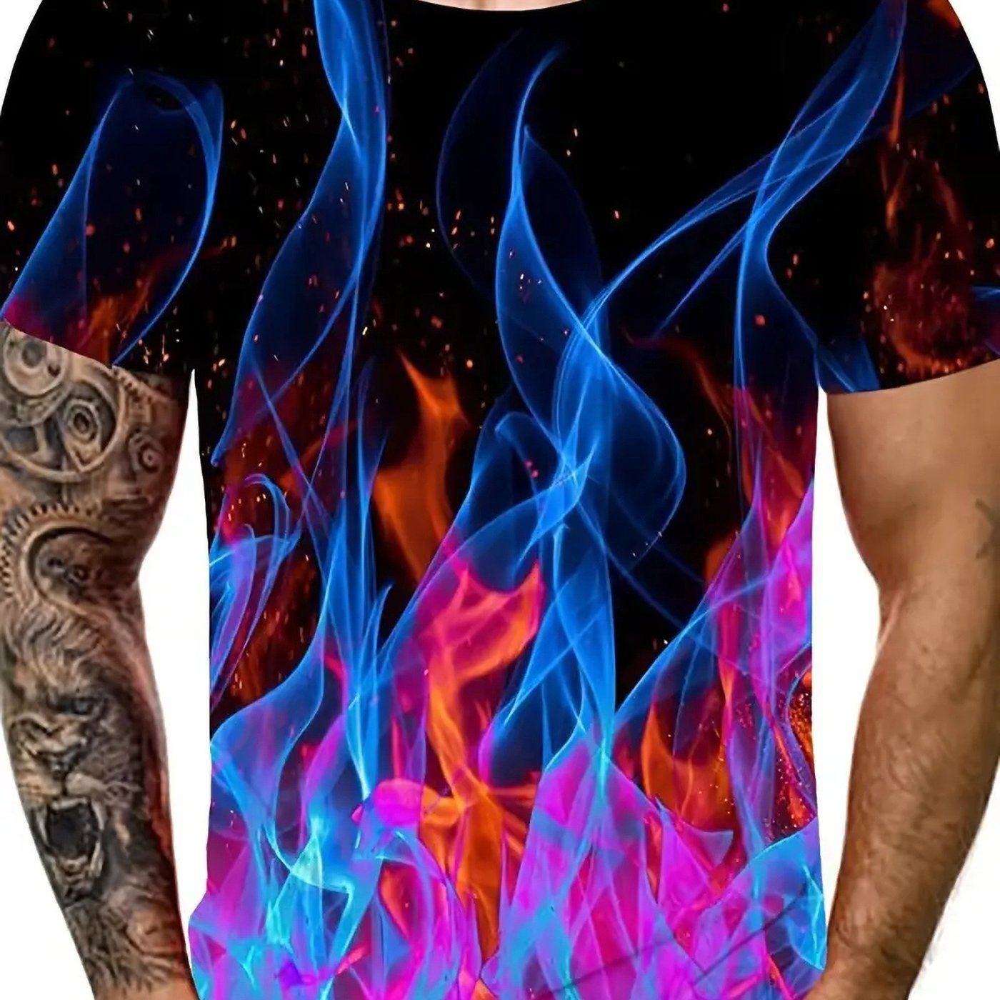 3d Print Flame Men's T Shirt For Summer Outdoor Casual Slightly Stretch ...