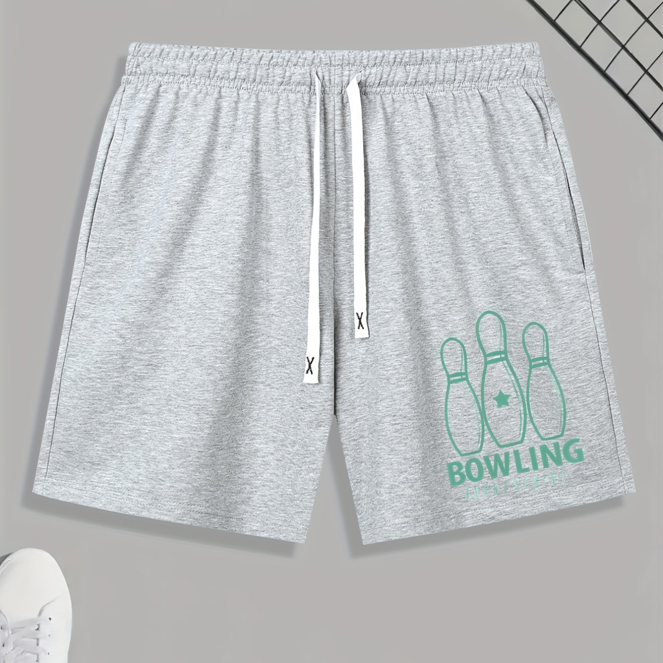 TEMU ''bowling'' Print, Men's Activewear, Breathable Comfy Drawstring Shorts