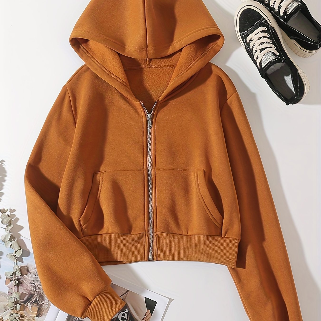 Zine Kya Brown Crop Zip Hoodie