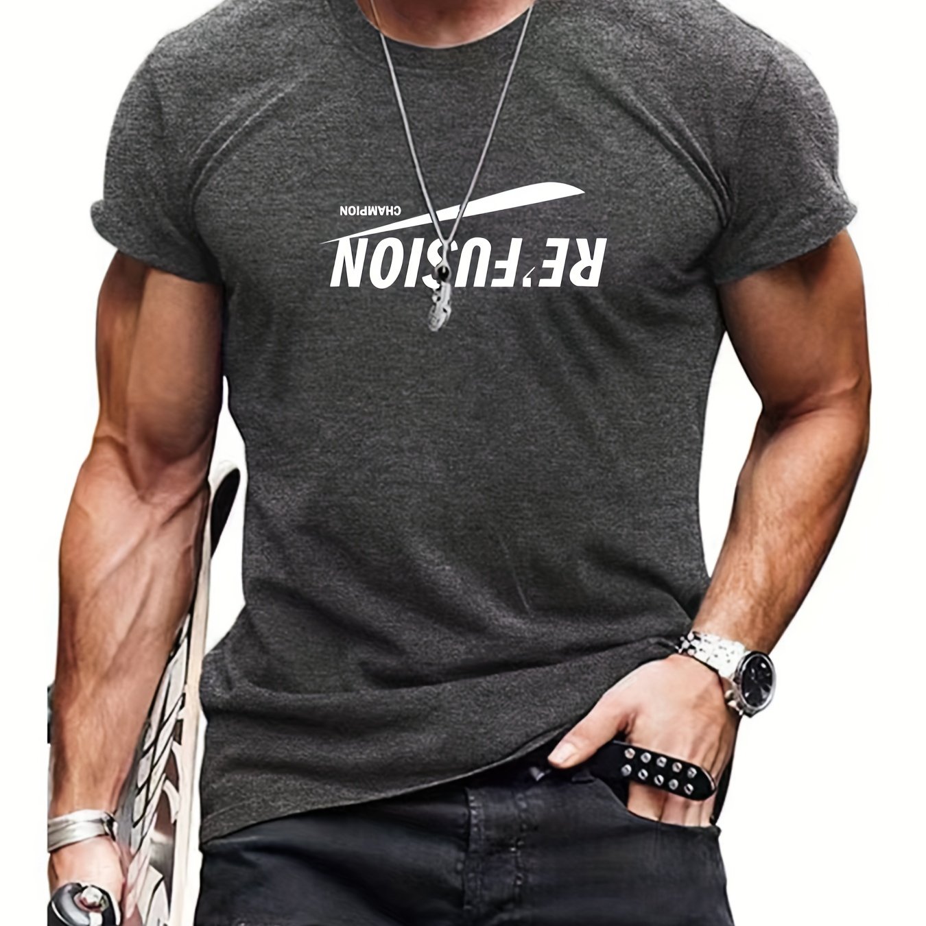 Round Neck Graphic T Shirts Causal Sports Tees Short Sleeves Tops Men's ...