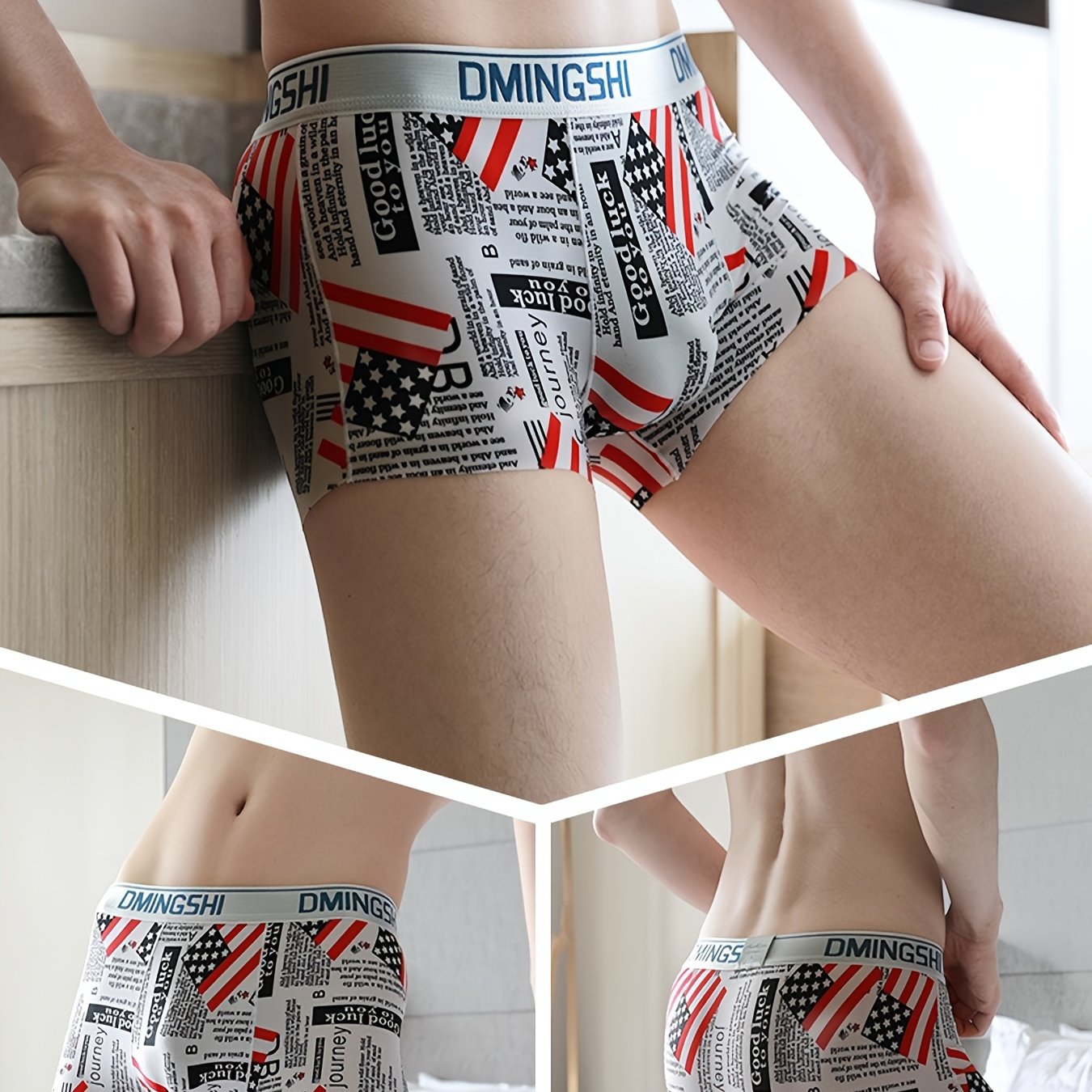 Men's American Flag Print Boxer Briefs, Breathable Comfortable High Stretch  Underpants, Men's Underwear