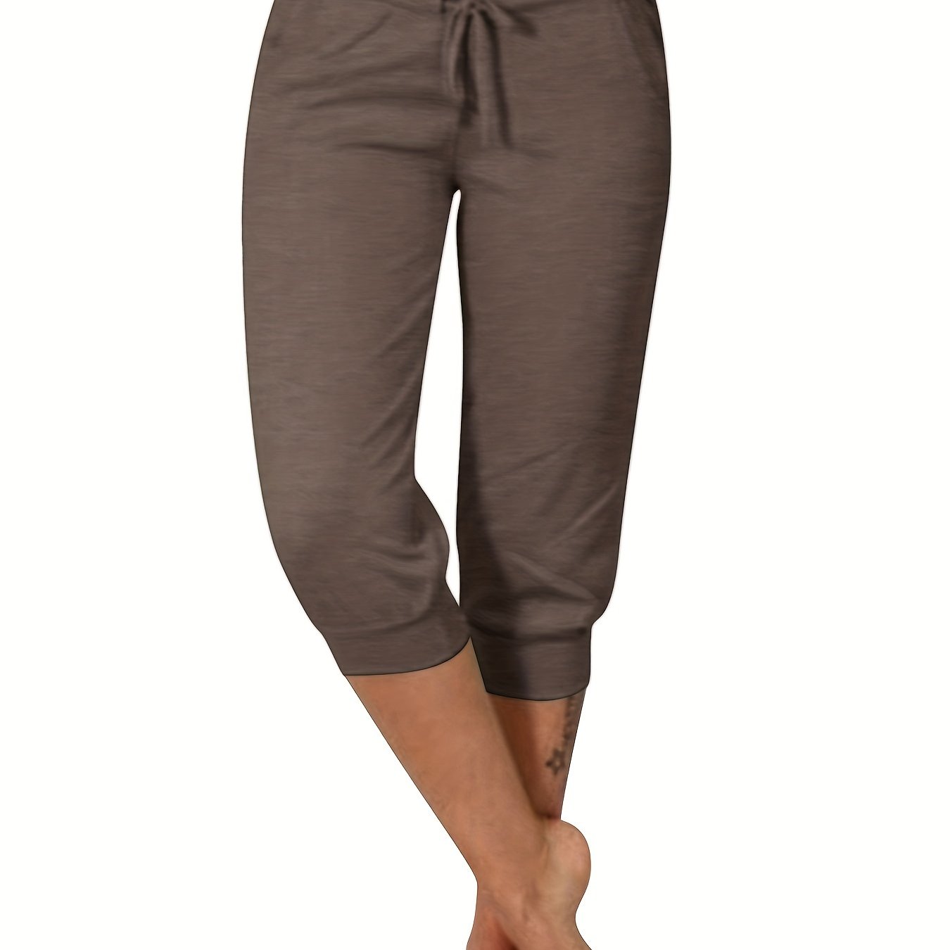 Elastic Waist Capri Pants Casual Solid Versatile Pants - Temu