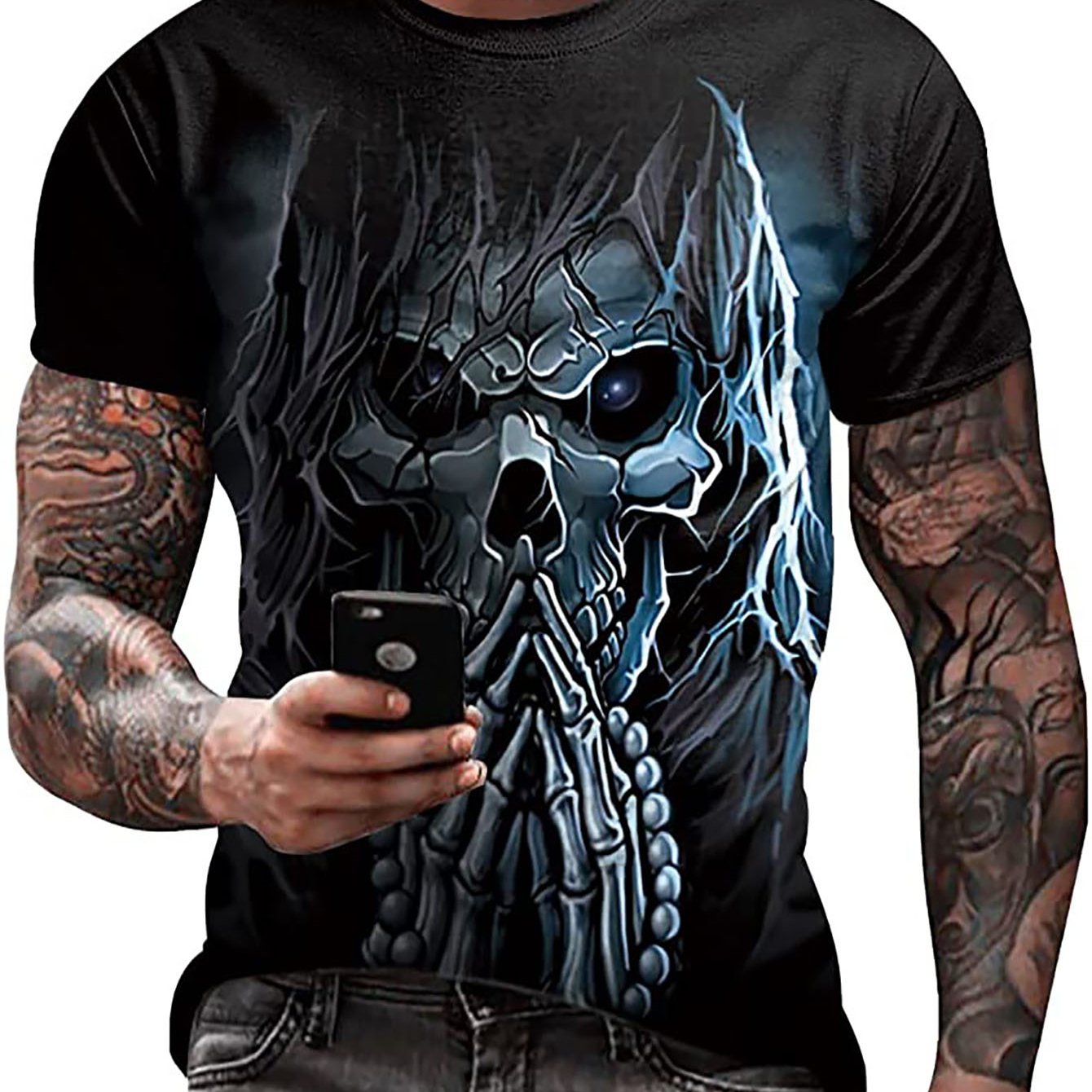 Men's Cargo Shirt With Detached Skull With Flower Graphic Print For Summer  Workout Activity, Plus Size - Temu