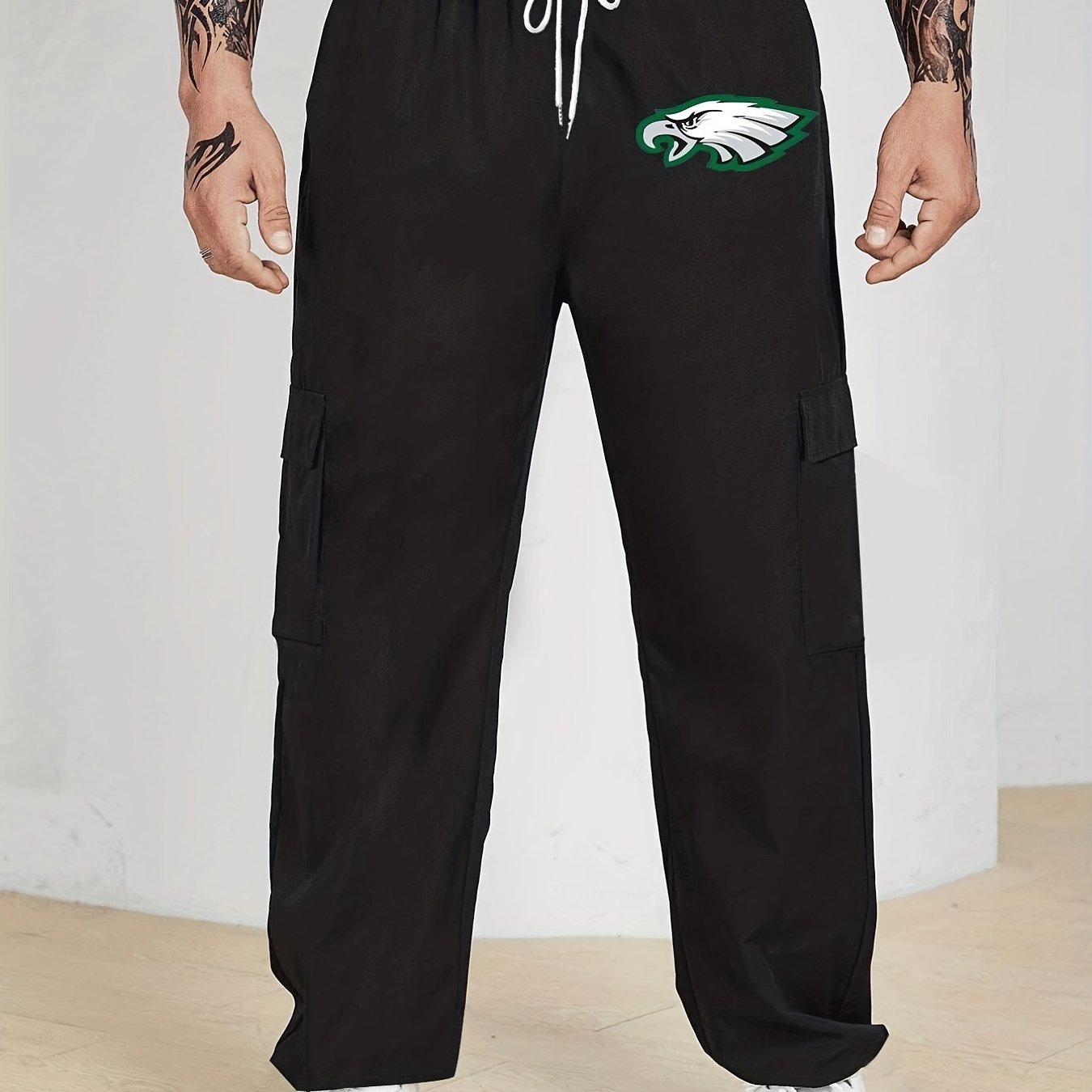 Plus Size Men's Thin Casual Sports Drawstring Cargo Pants With Pockets &  Bald Eagle Print - Temu