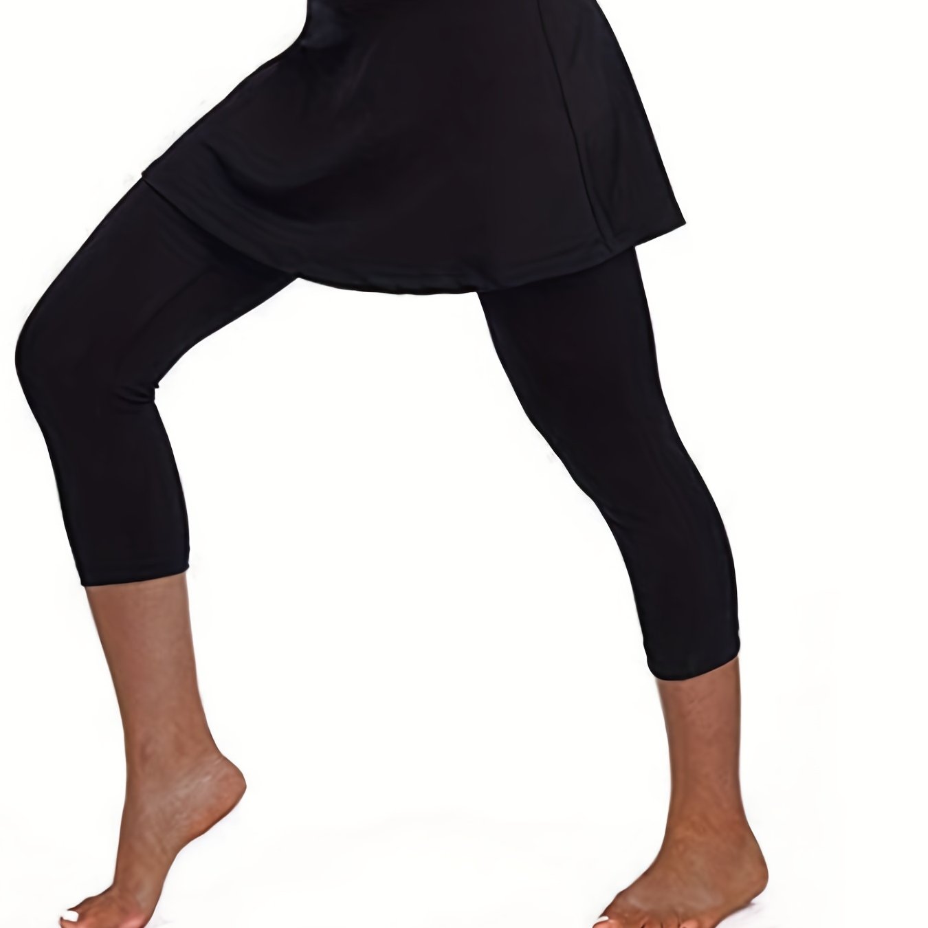 TEMU 2 Pieces High Waist Tummy Control Yoga Leggings With Skirt - Women's Activewear For Running, Fitness, - Black