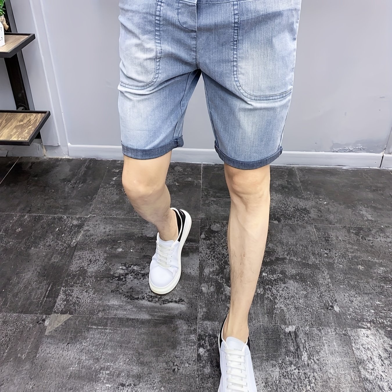 Big Pockets Cuffed Denim Shorts Men's Casual Street Style Slightly ...