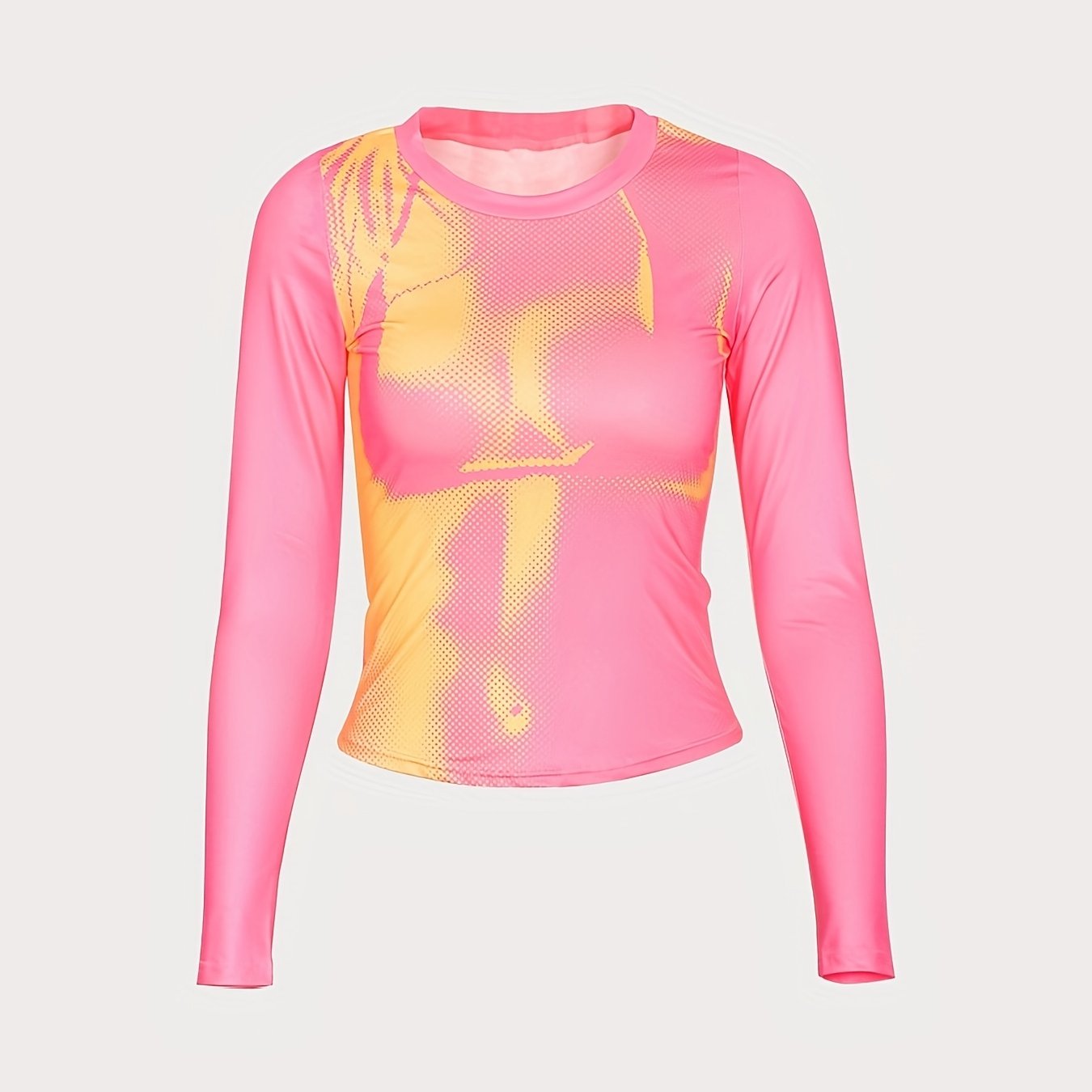 Orange and Pink Long Sleeve Mesh Crop Top