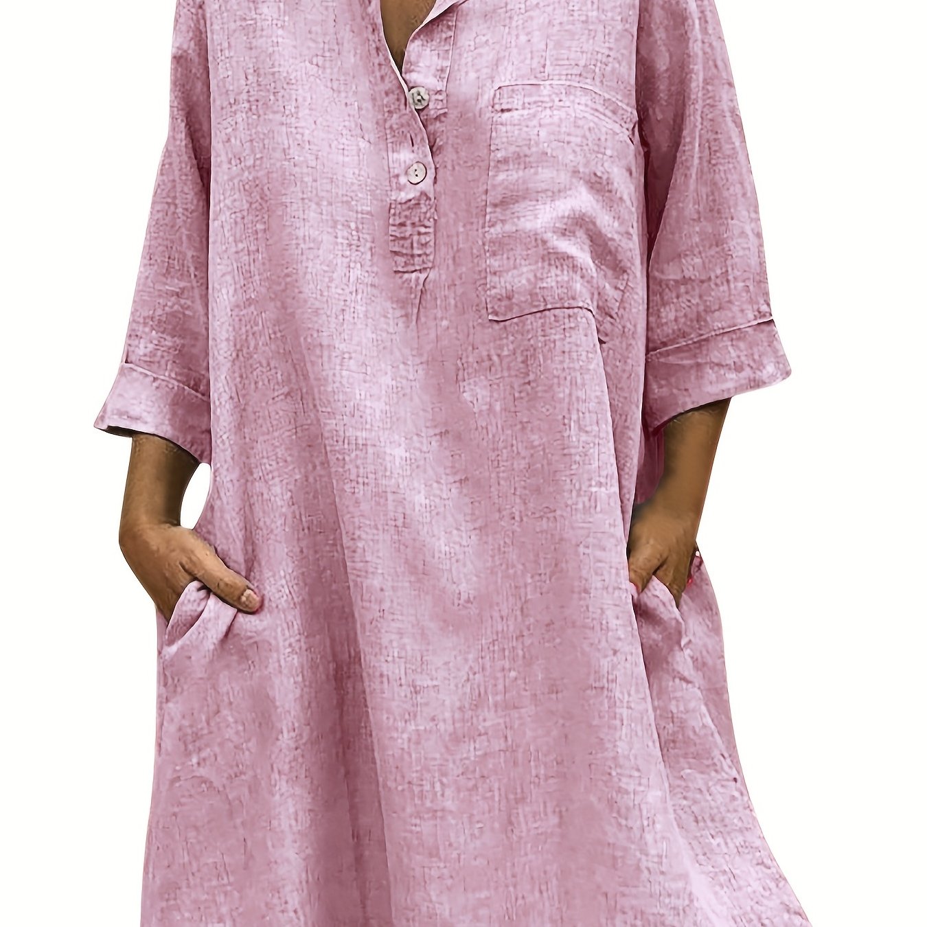 solid-loose-shirt-dress-3-4-sleeve-casual-dress-for-spring-fall-women-s