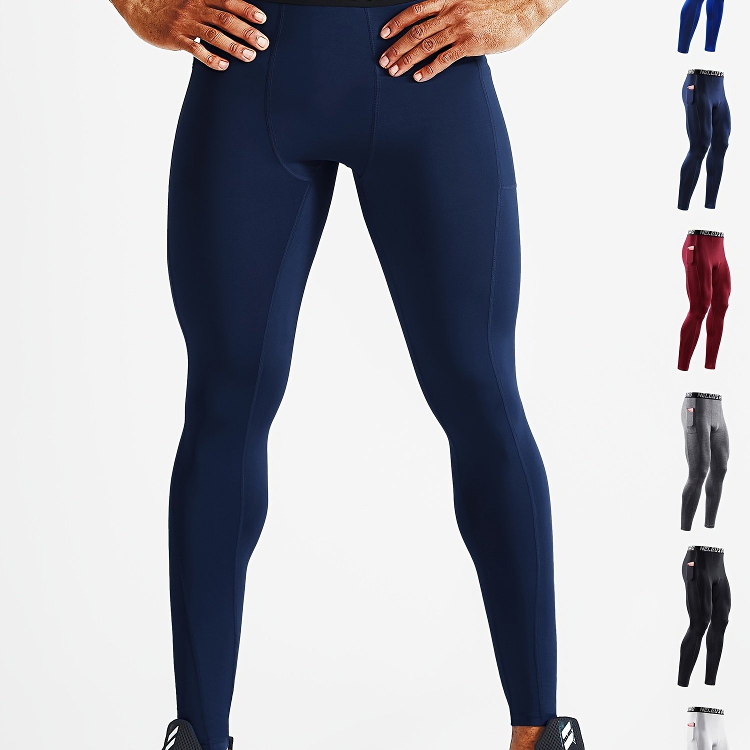 Plus Size Men's Elastic Tights With Pockets, Quick-drying And Breathable  Compression Pants Legging For Running, Basketball, Football And Fitness