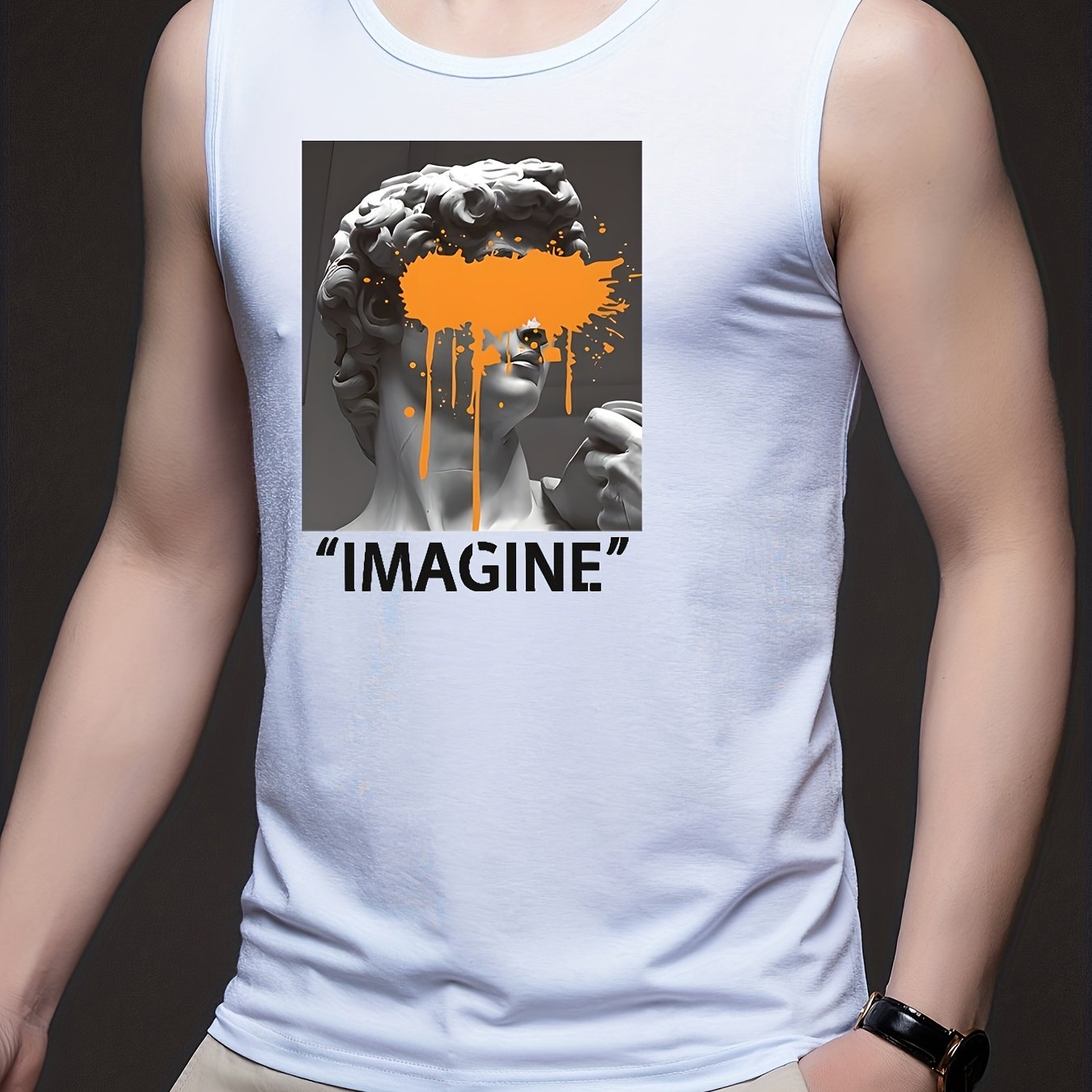 Imaging Portait Printed Casual Trendy Active Vest Muscle Fitted Comfy