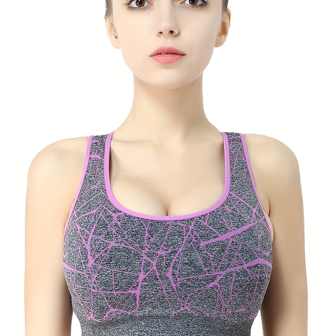 Crack Print Shockproof Sports Bra Stretchy Push Chest Padded - Temu