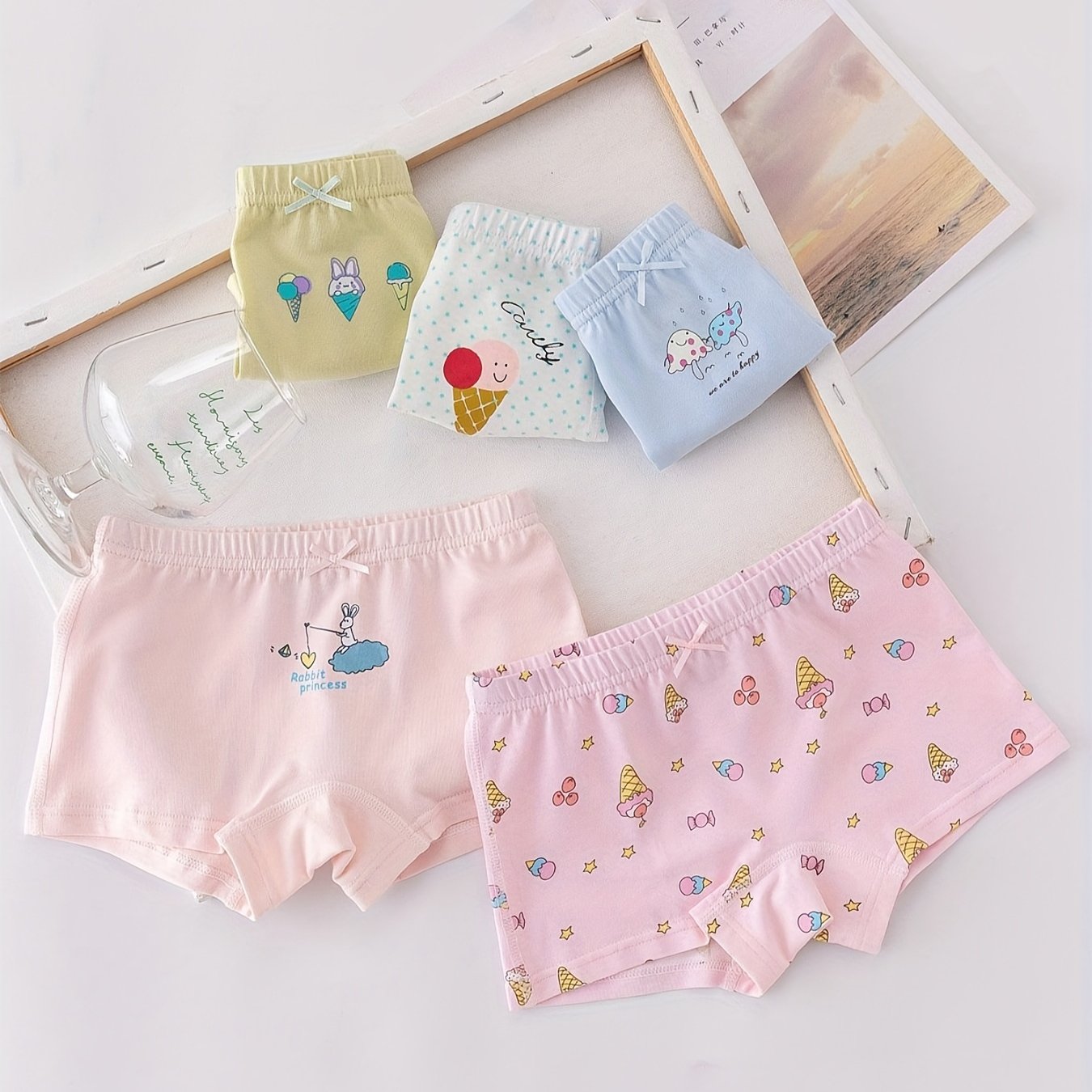 4pcs/set Kid's Cotton Comfy Panties, Girl's Cute Little Girl Cartoon  Princess Underwear Briefs