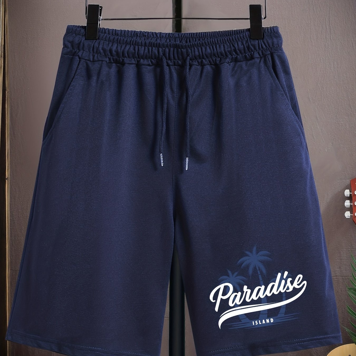 TEMU Men's Plus Size Print Drawstring Flat Front Plain Color Short Sports Pants For Spring Summer For Big And Tall Guys, Plus Size