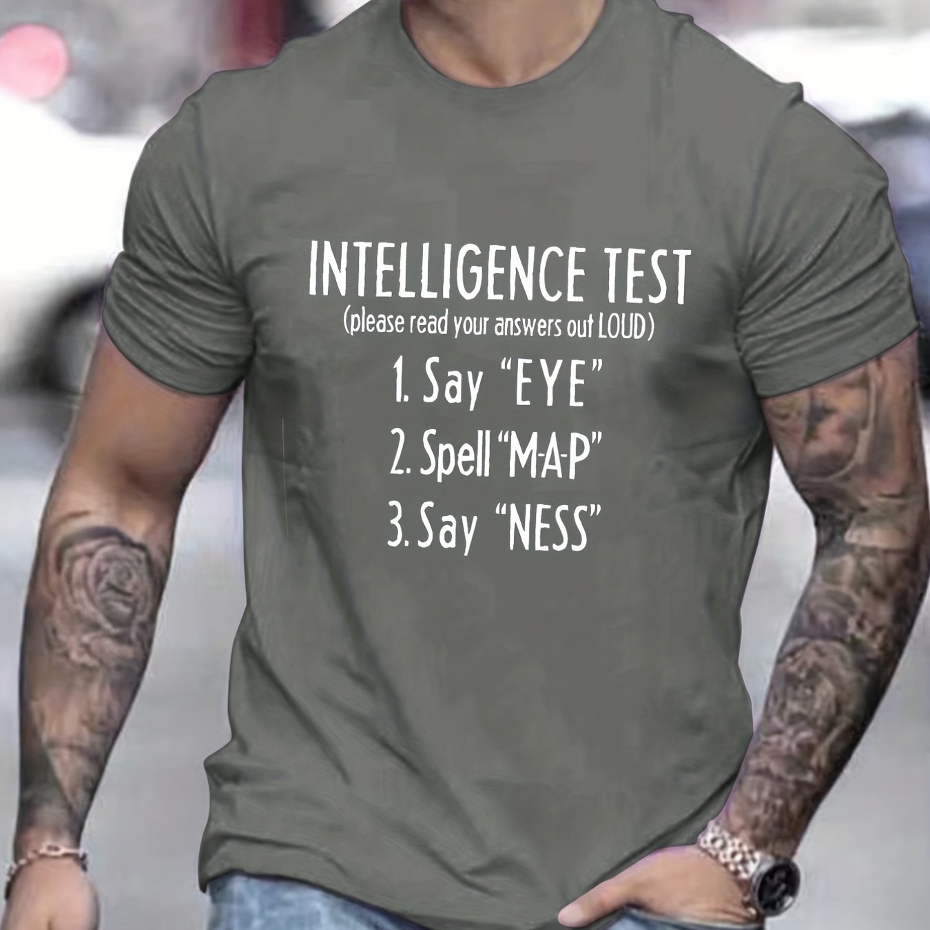 TEMU Funny Intelligence Test Pattern Print Men's T-shirt, Graphic Tee Men's Summer Clothes, Men's Outfits