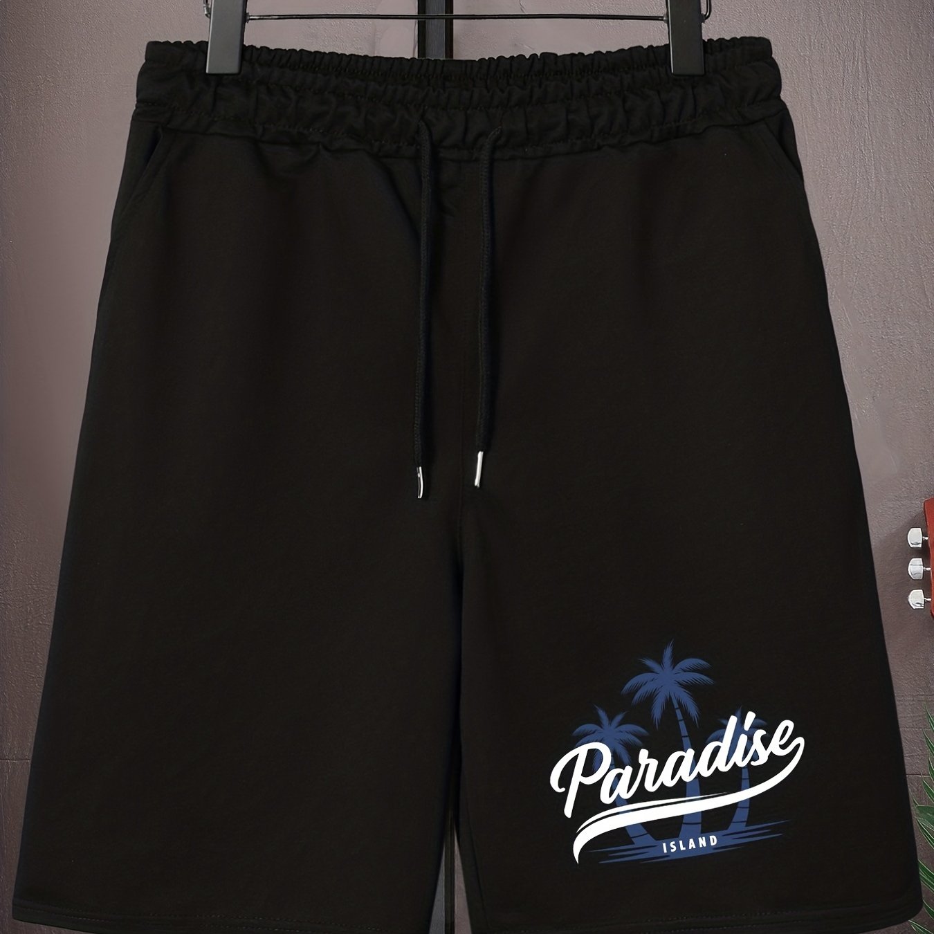 TEMU Men's Plus Size Print Drawstring Flat Front Plain Color Short Sports Pants For Spring Summer For Big And Tall Guys, Plus Size