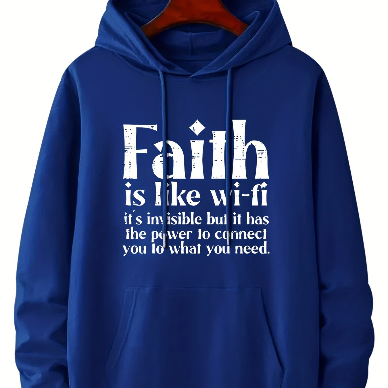 TEMU Plus Size Men's Casual "faith" Graphic Print Hoodies, Drawstring Comfortable Oversized Hooded Pullover Sweatshirt For Spring Summer