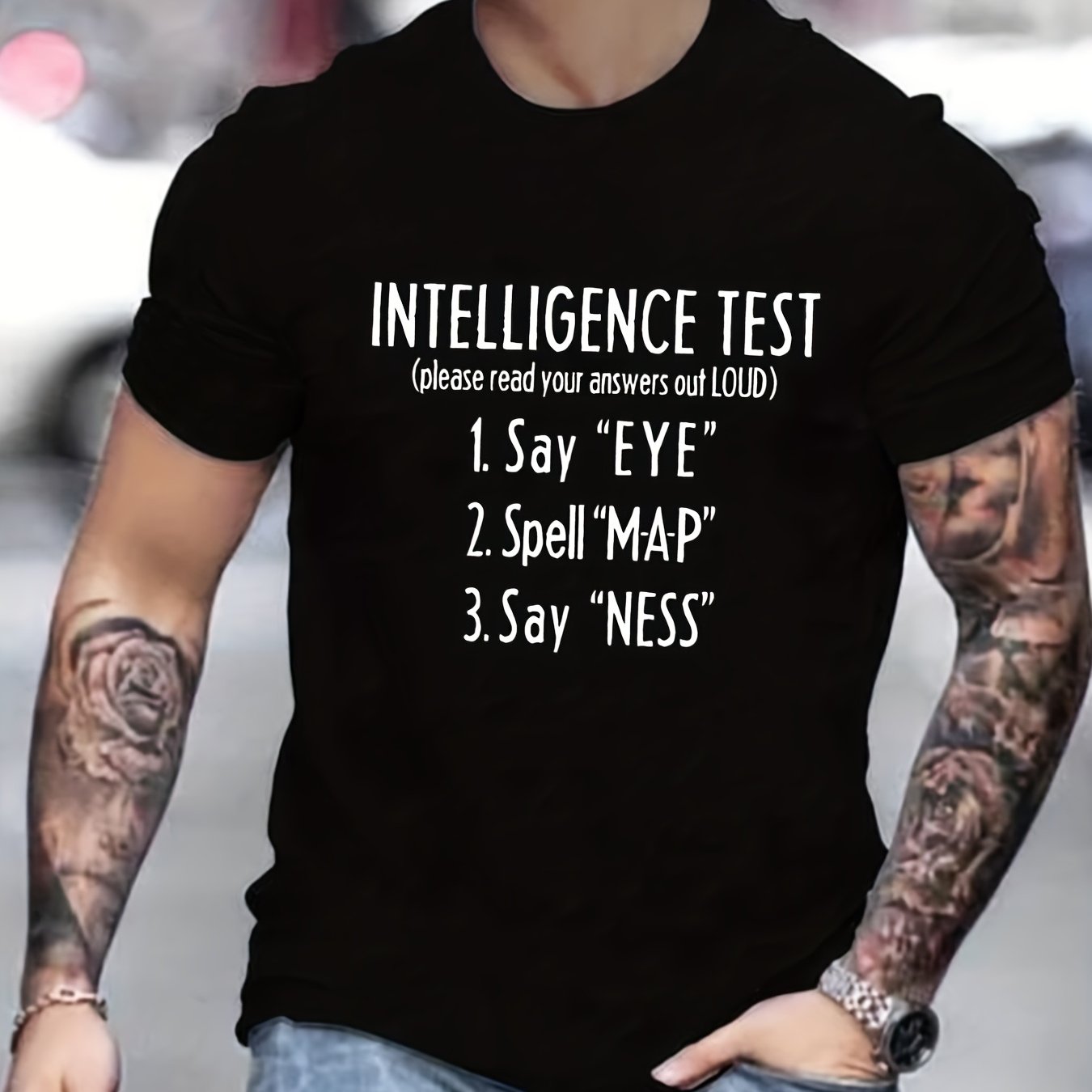 TEMU Funny Intelligence Test Pattern Print Men's T-shirt, Graphic Tee Men's Summer Clothes, Men's Outfits