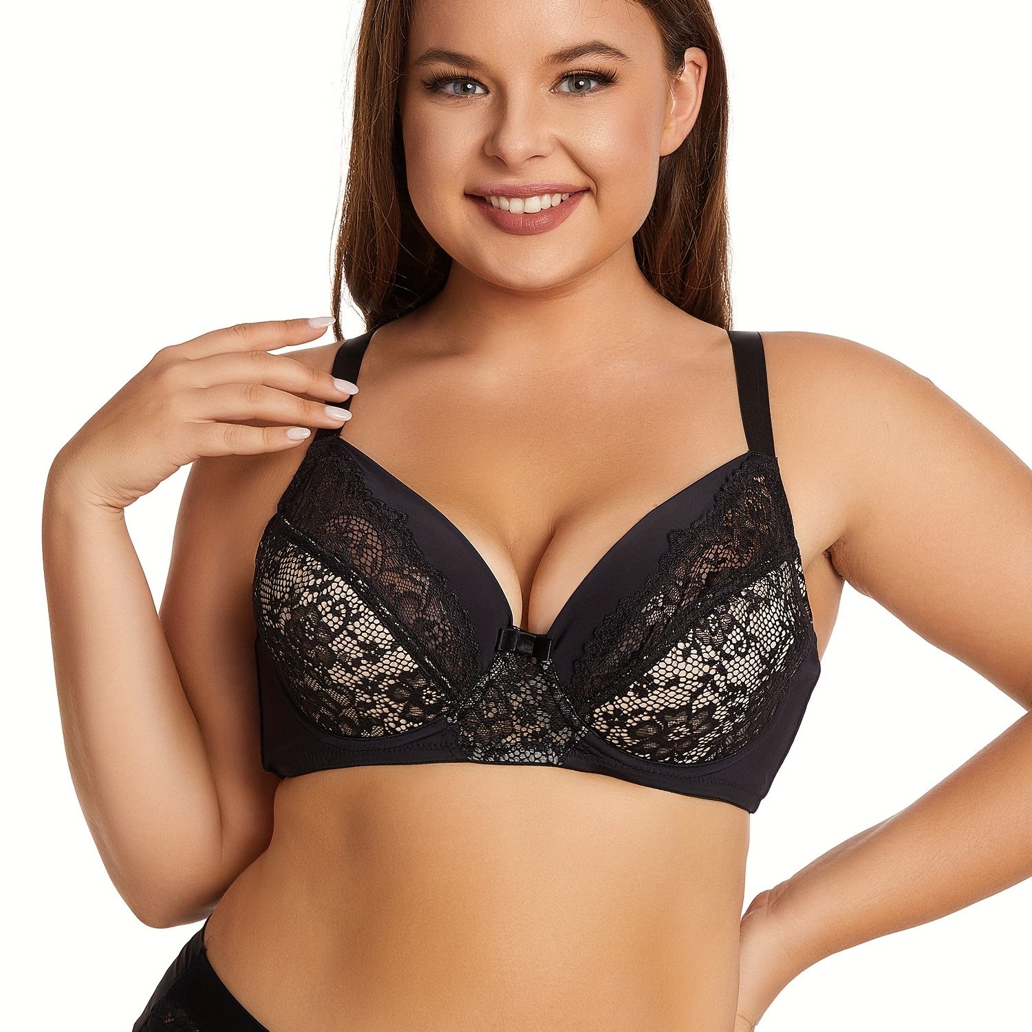 Plus Size Sexy Bra Women's Plus Floral Jacquard Contrast - Temu