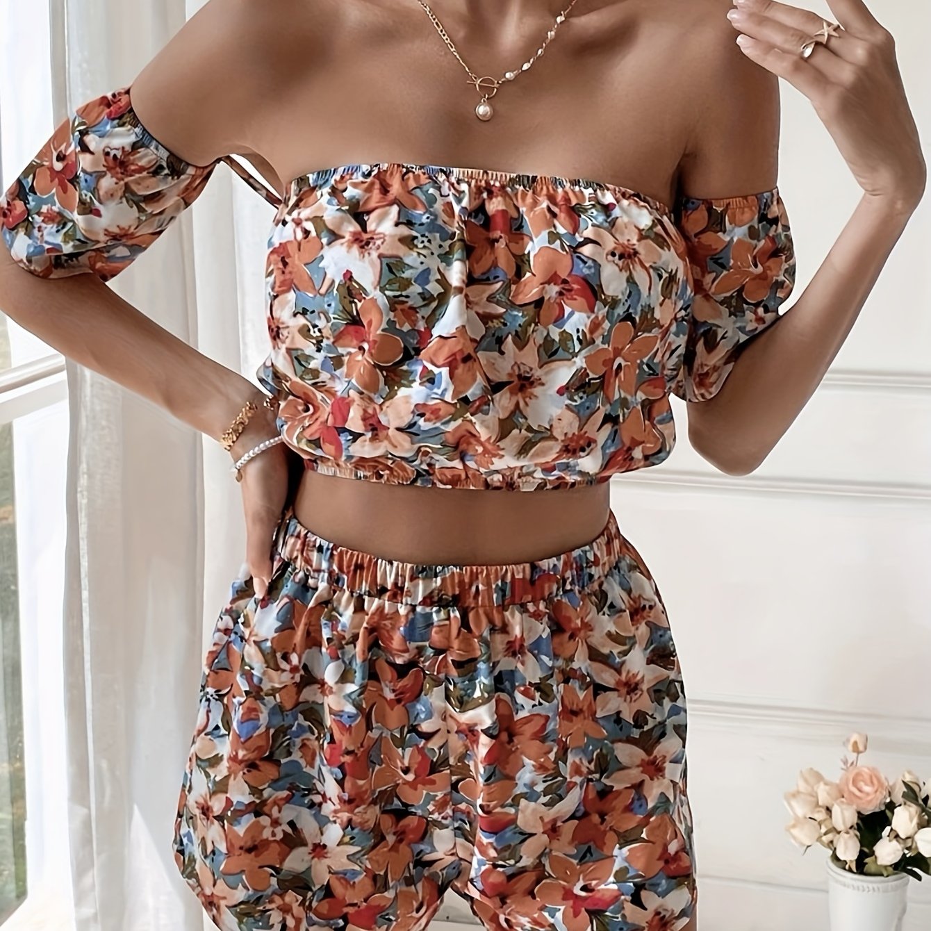 Floral Print Boho Ruffle Crop Top And Plus Size Shorts Set For Women Plus  Size Summer Beach Cover Up From Luote, $25.33