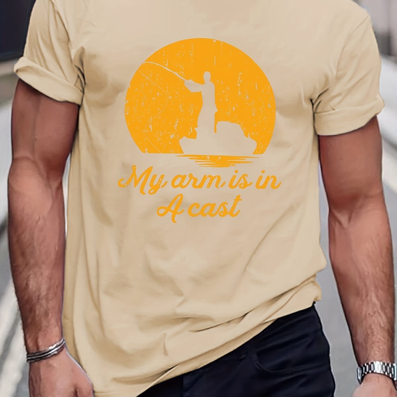 Fishing Man Slogan Pattern Print Men's T shirt Graphic Tee - Temu