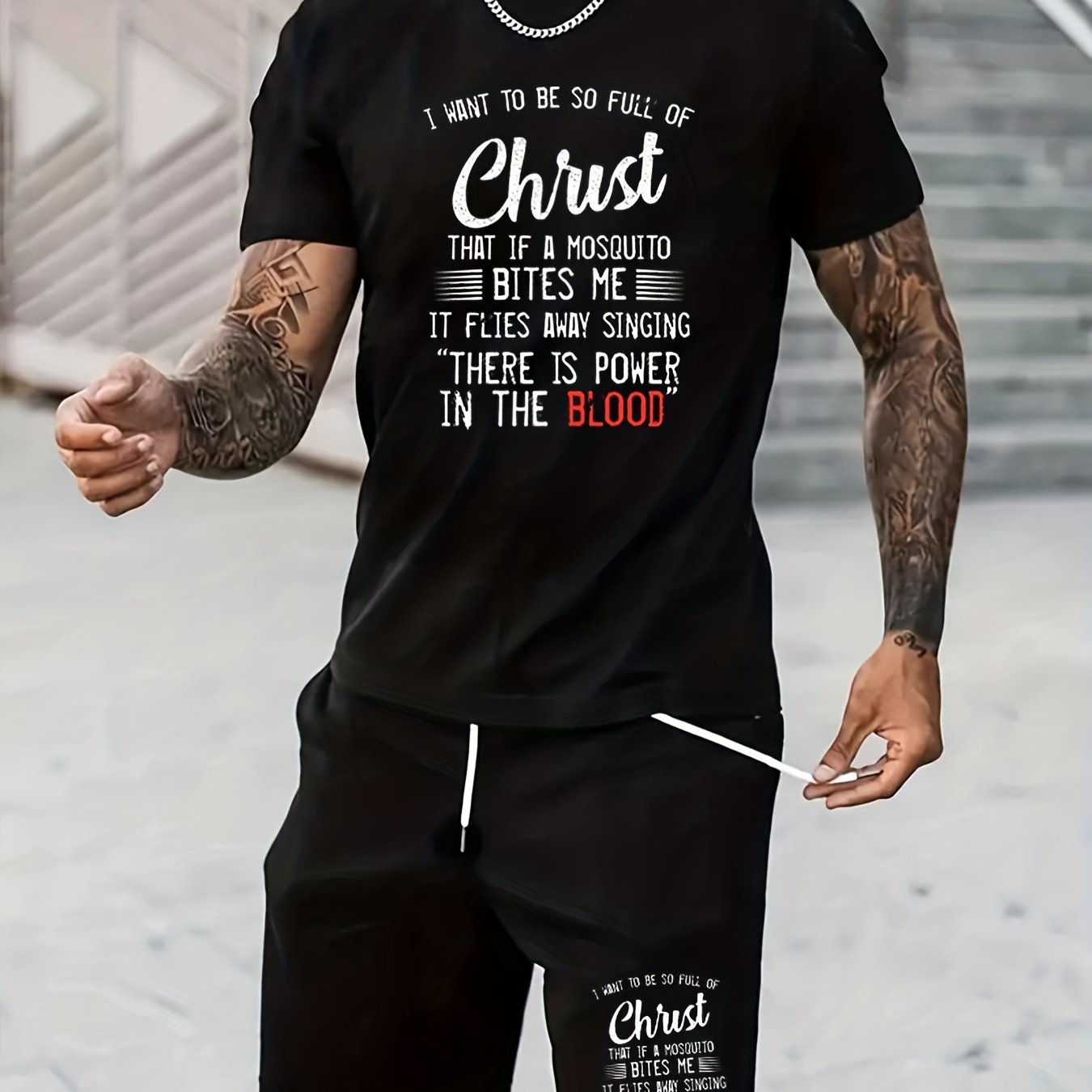 TEMU Summer Men's Suit With Fashion Pattern Short Sleeve T-shirt And Sports Shorts Two-piece Suit