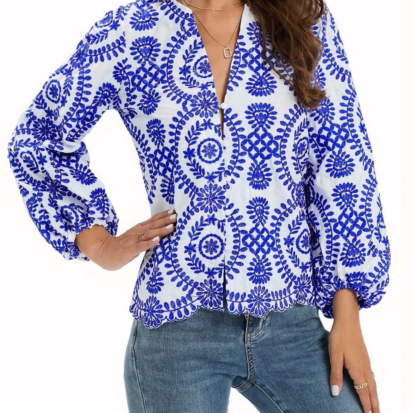 floral v neck blouse casual lantern long sleeve comfy blouse womens clothing