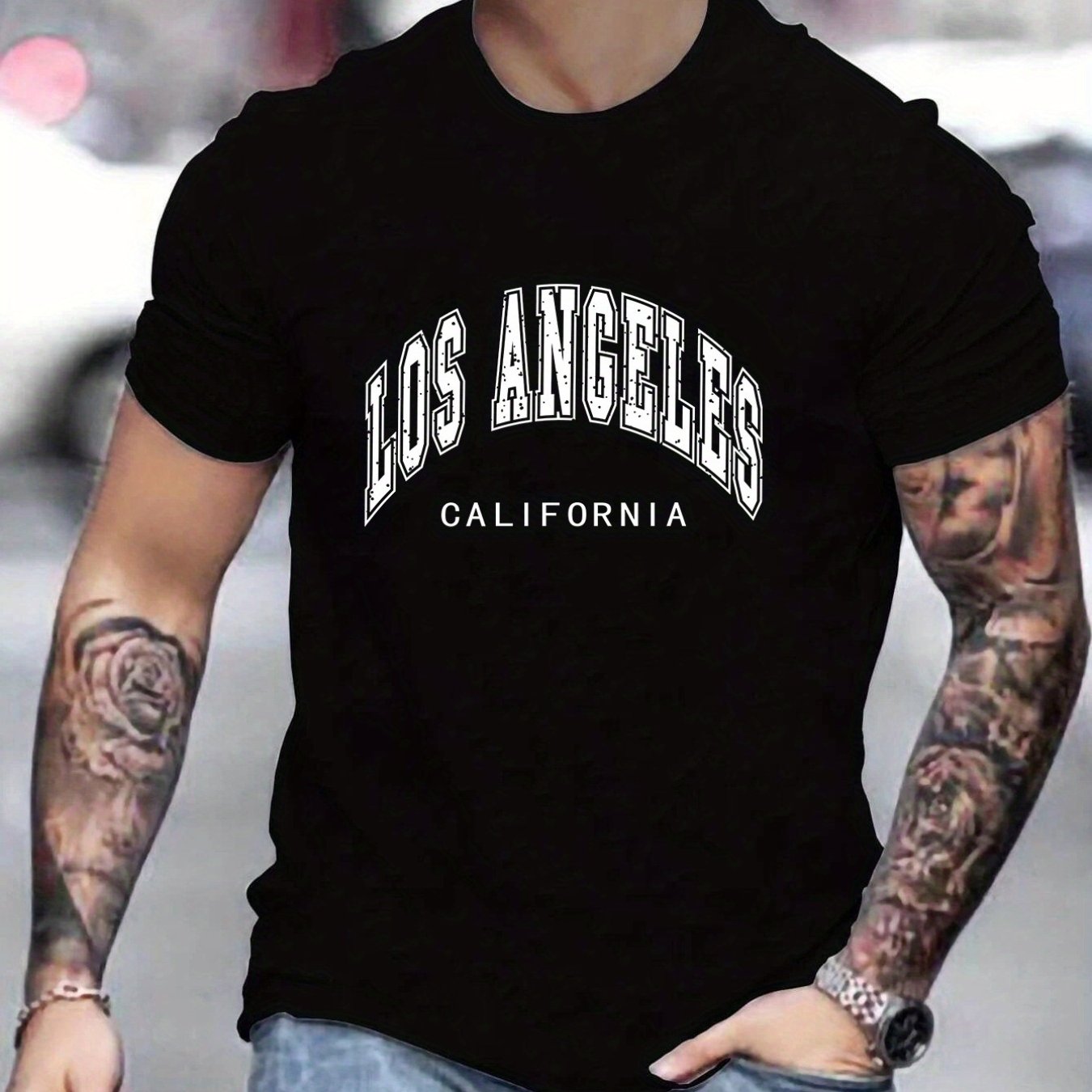 Camiseta Estampado Patrón Letras Clásica  Angeles - Temu