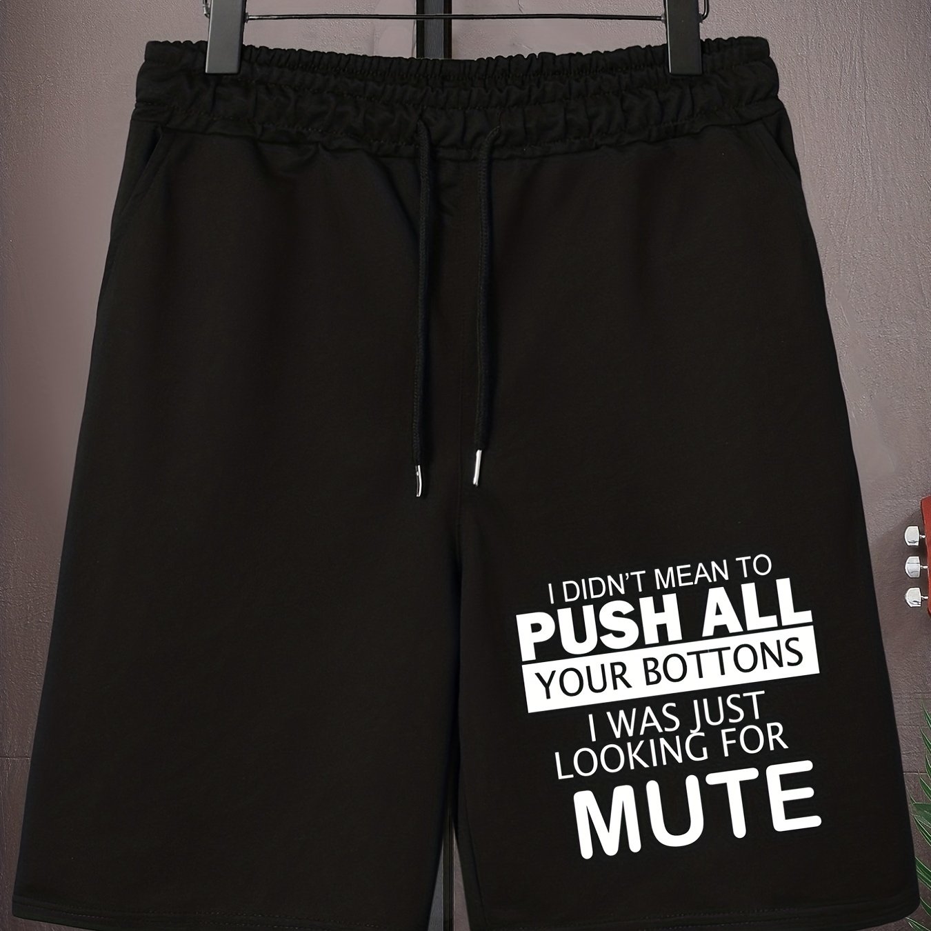 TEMU Men's Plus Size Print Drawstring Flat Front Plain Color Oversized Elastic Short Sports Pants For Spring Summer For Big And Tall Guys, Plus Size