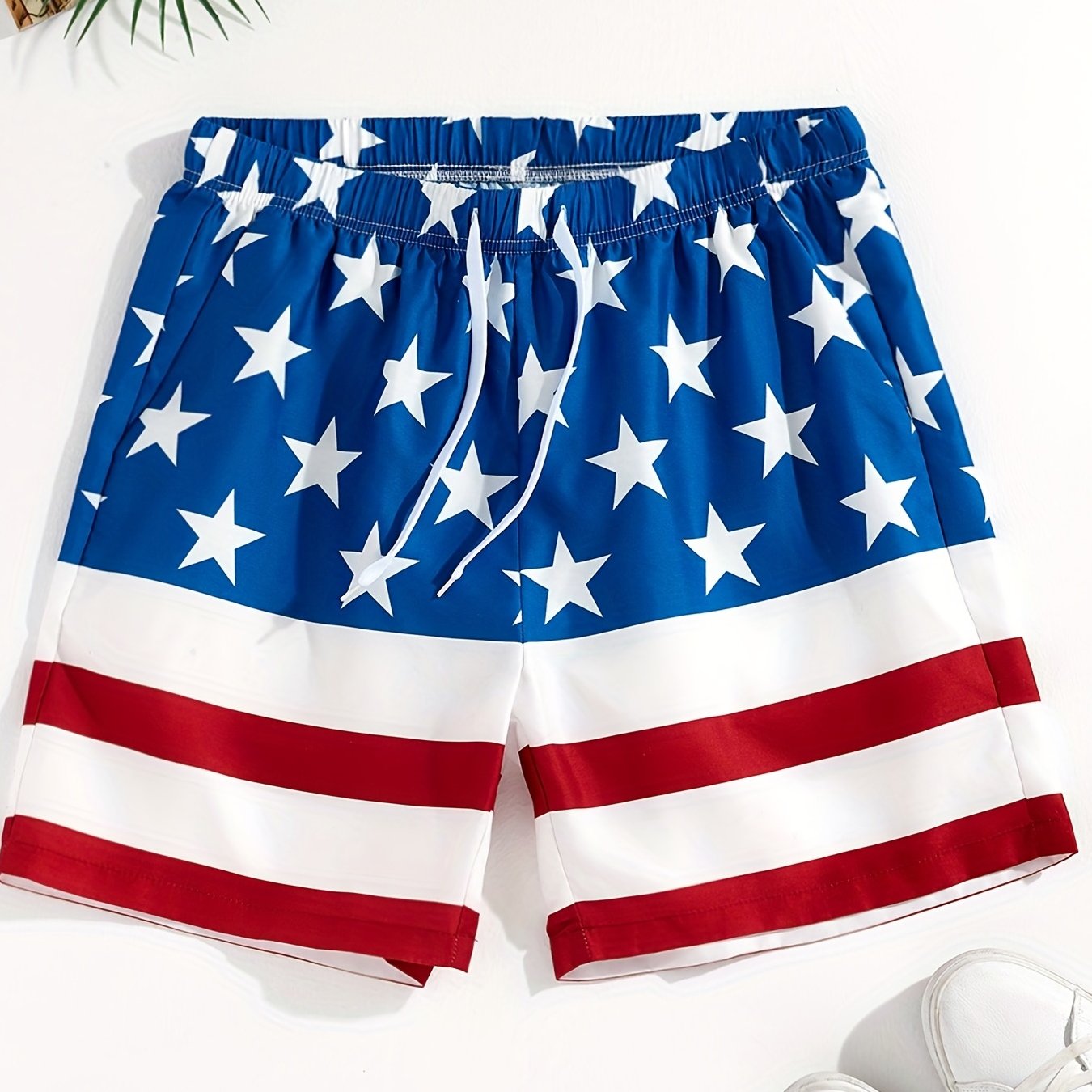 Star And Stripe Pattern Print Men's Swim Trunks Quick Dry Beach Shorts ...