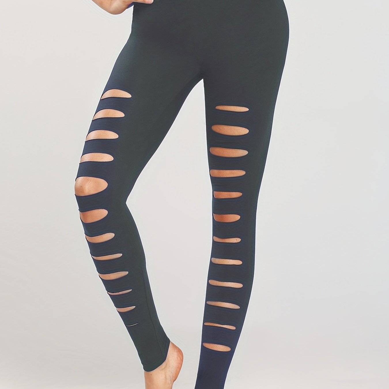 Solid ripped stretchy yoga pants high waist running fitness ankle