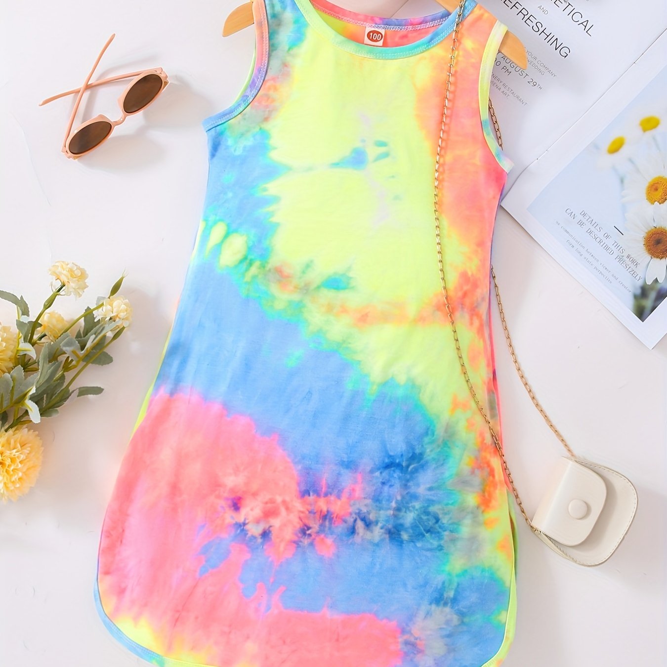 Girls' Fashion -dye Print Slit Tank Dress