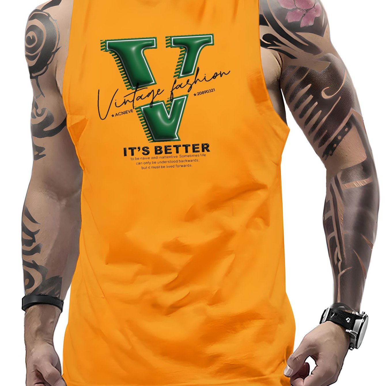 Plus Size Men s Street Style Embossed V Letters Print Sleeveless T 