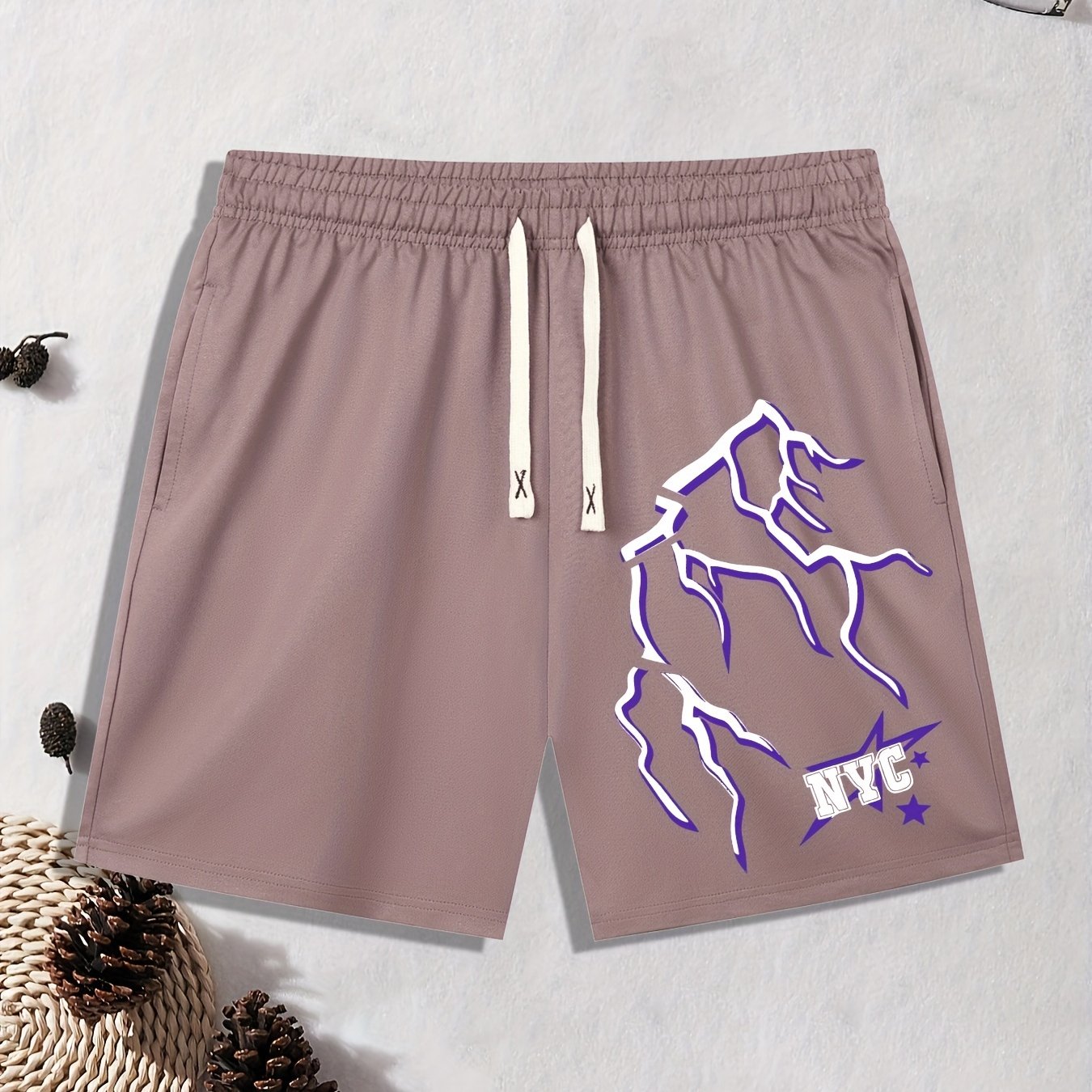 Men s plus size streetwear shorts nyc graphic print drawstring stretchy