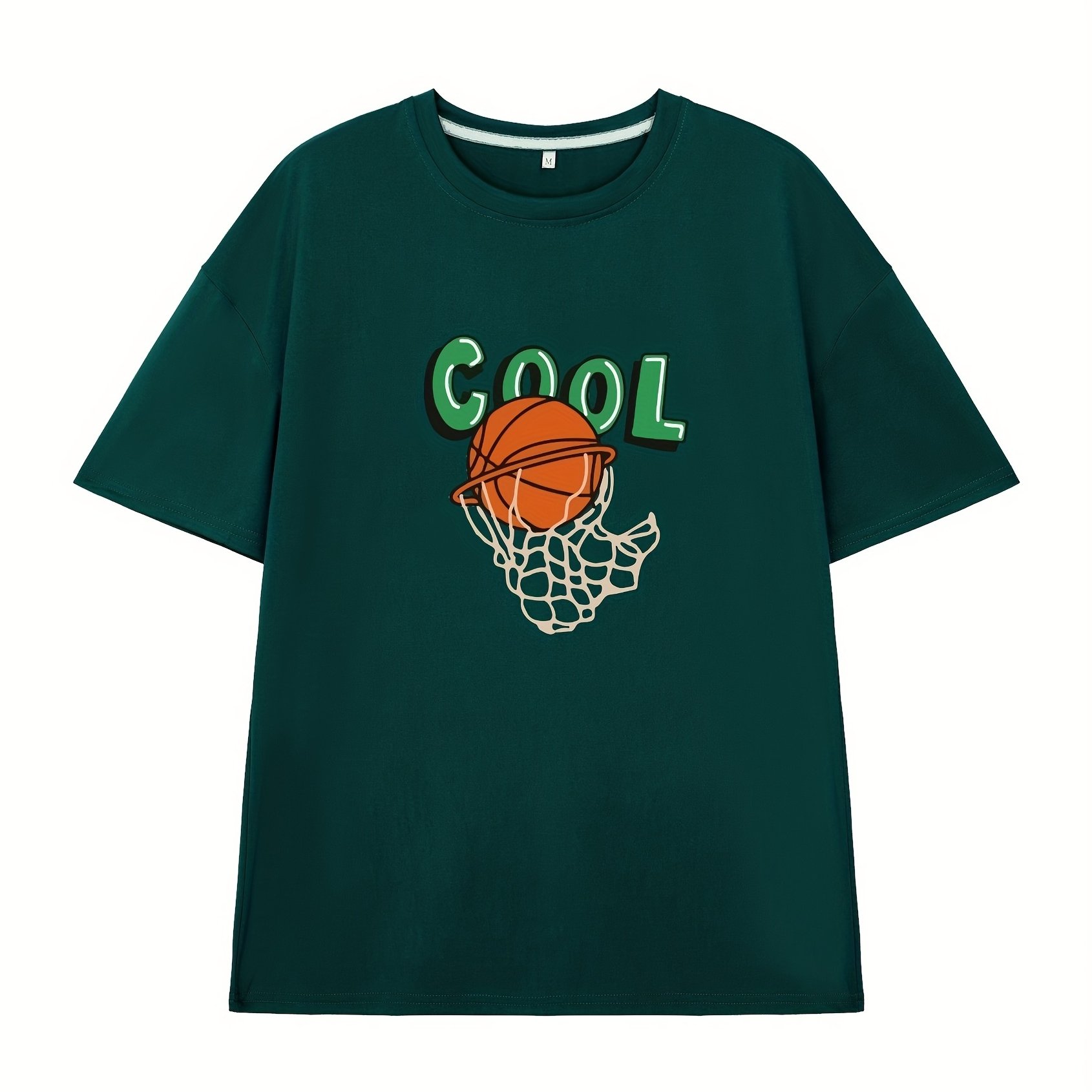 Basketball Pattern Print Men s Comfy Slightly Stretch T Shirt Graphic 